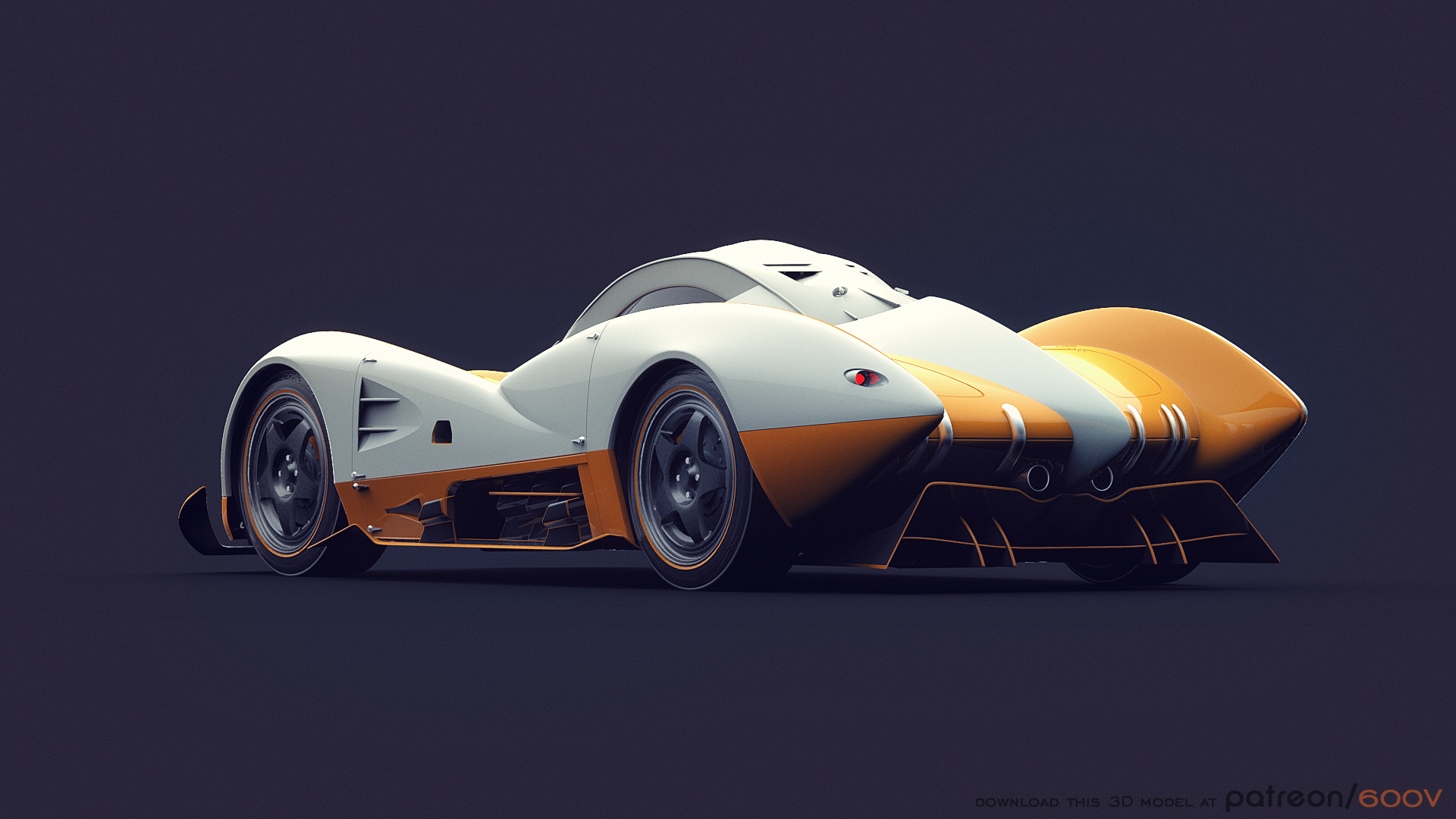 Concept race car with orange and white accents HD Wallpaper