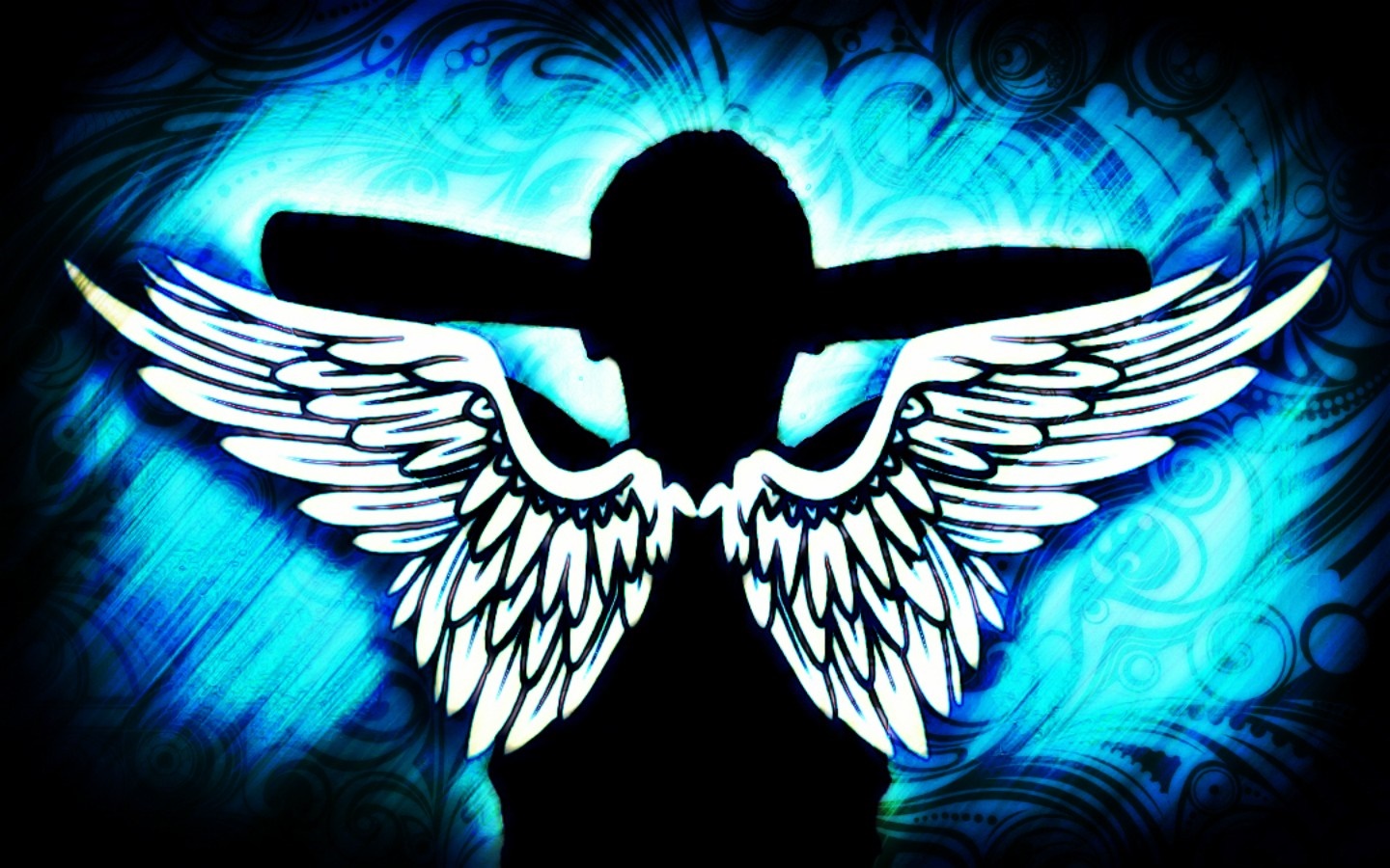 Silhouette of a person with angel wings HD Wallpaper