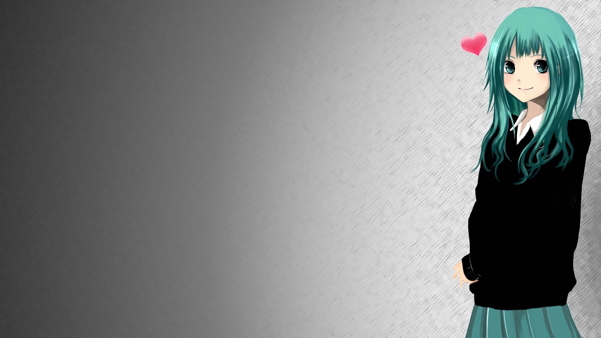 Anime girl with blue hair and pink heart HD Wallpaper