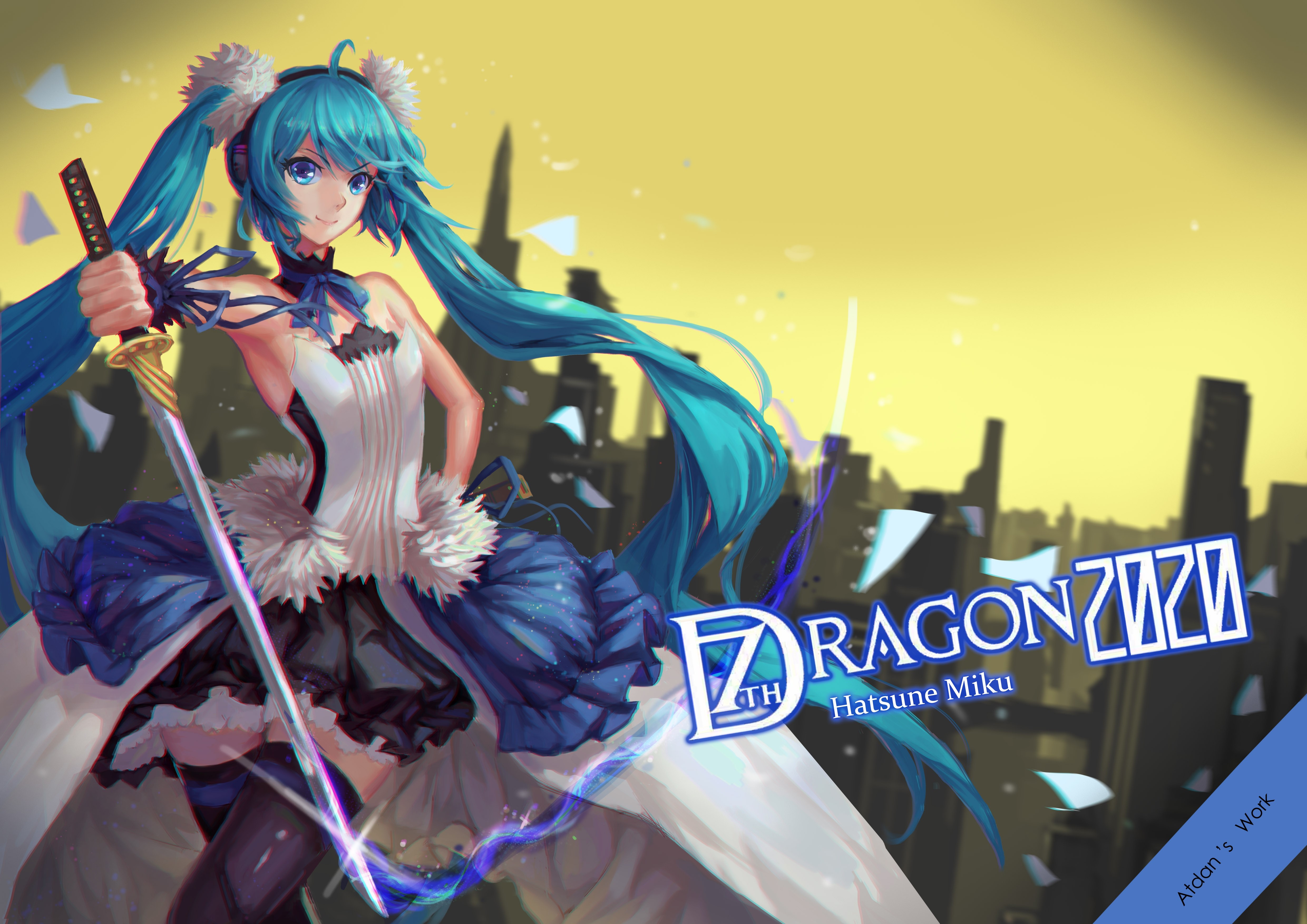 Hatsune Miku from Vocaloid with sword HD Wallpaper