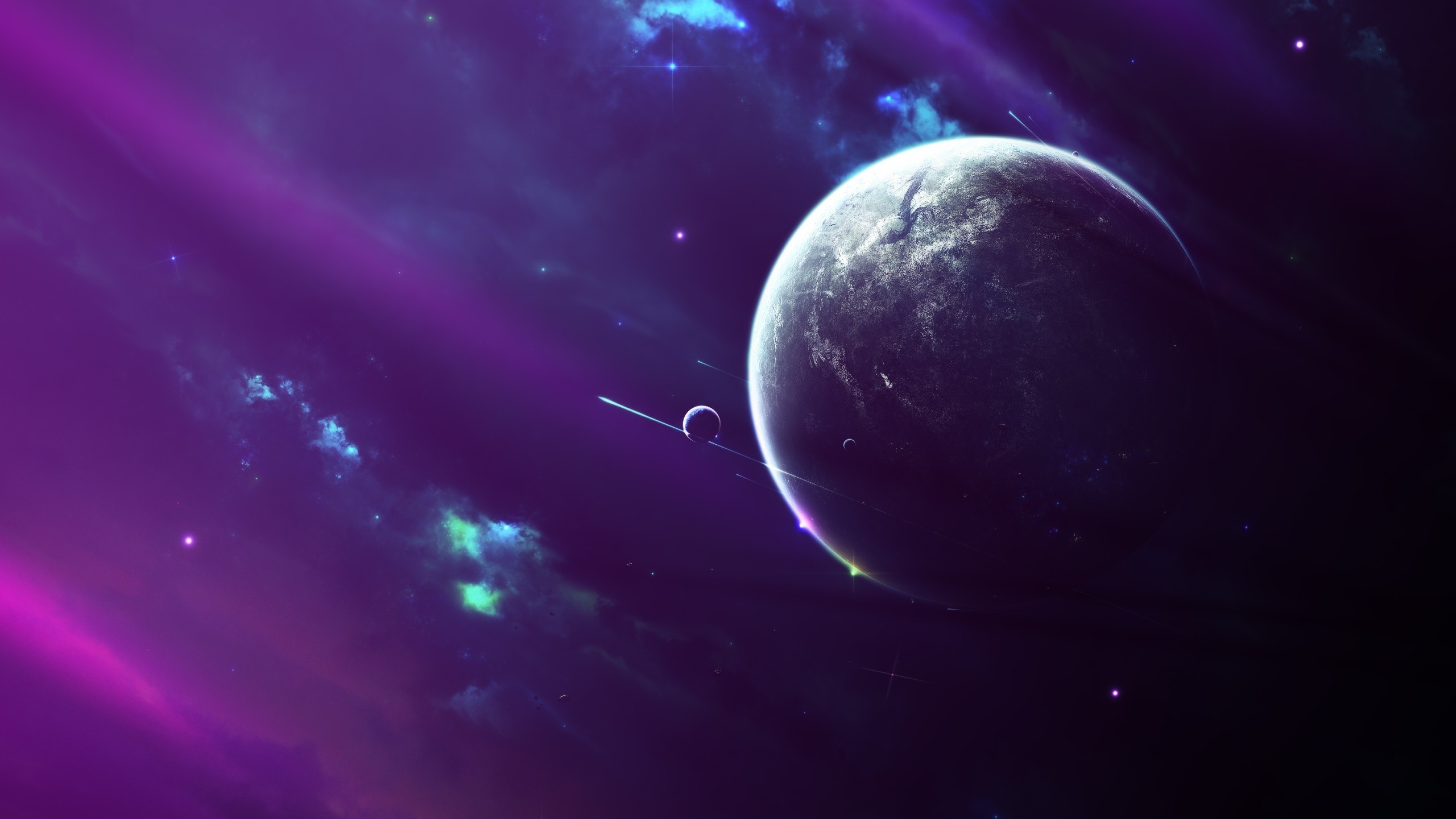 Fantasy art of a planet in space with nebulae HD Wallpaper