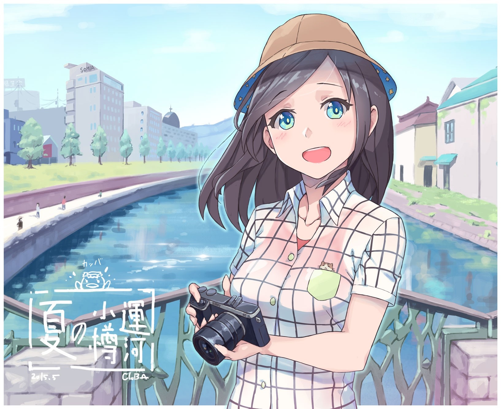 Anime girl with camera by a canal HD Wallpaper