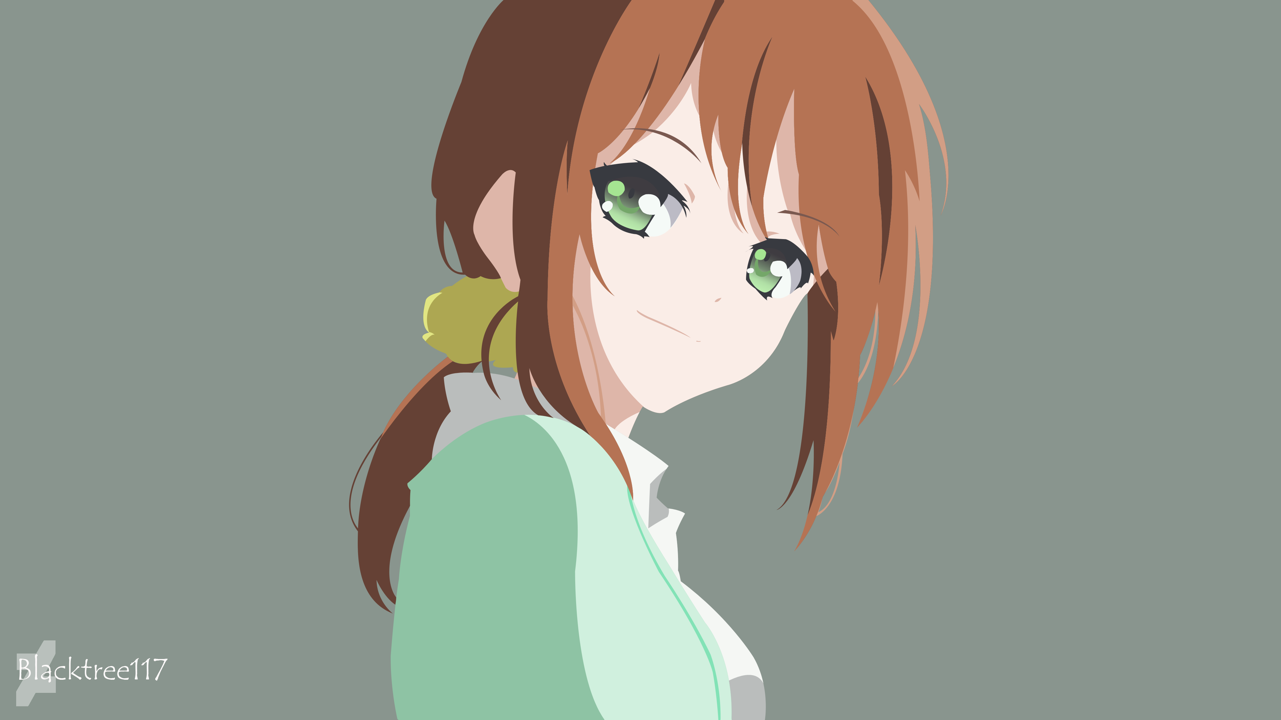 Anime girl with brown hair and green eyes HD Wallpaper
