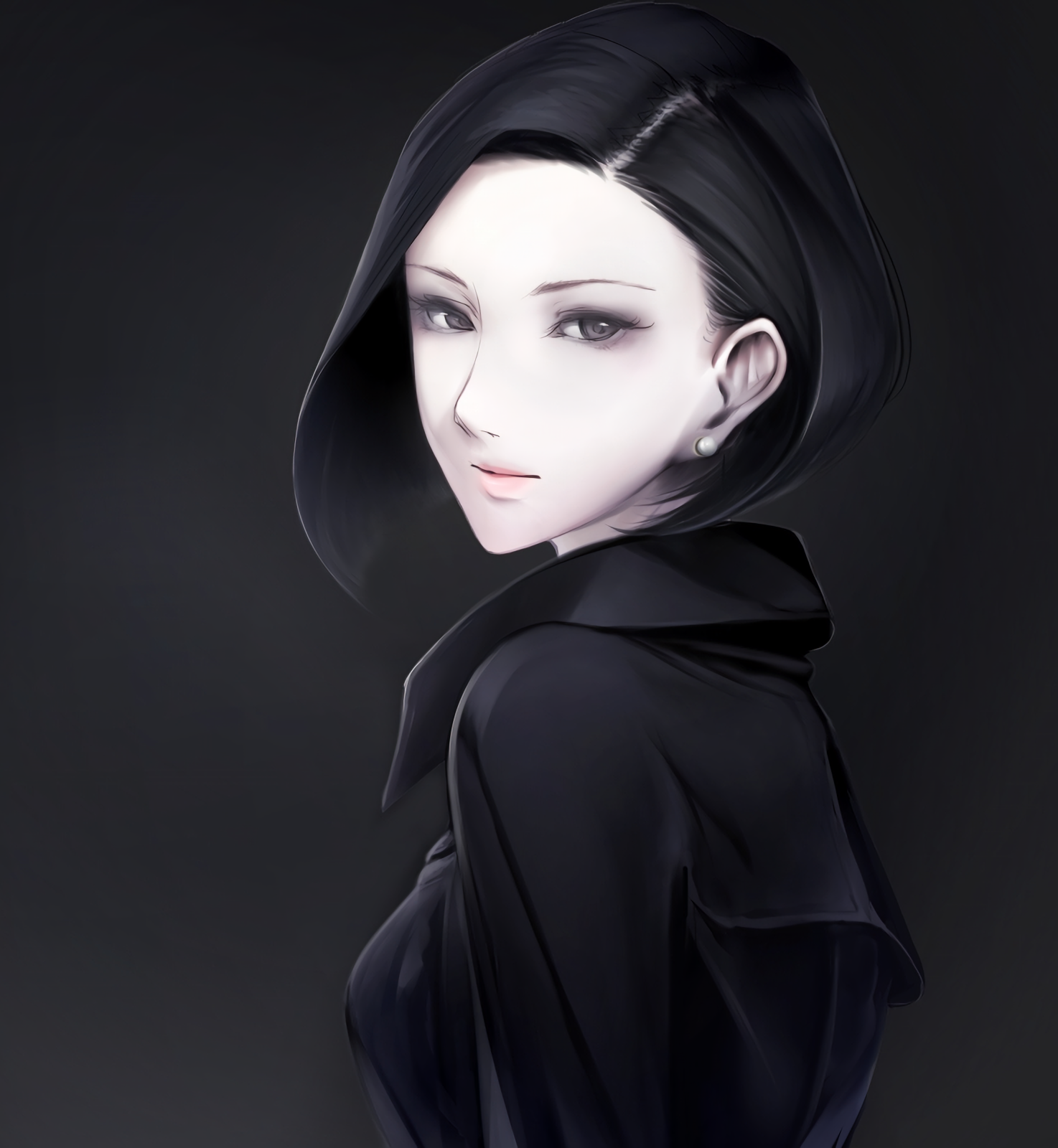 Anime girl with short black hair and black eyes HD Wallpaper