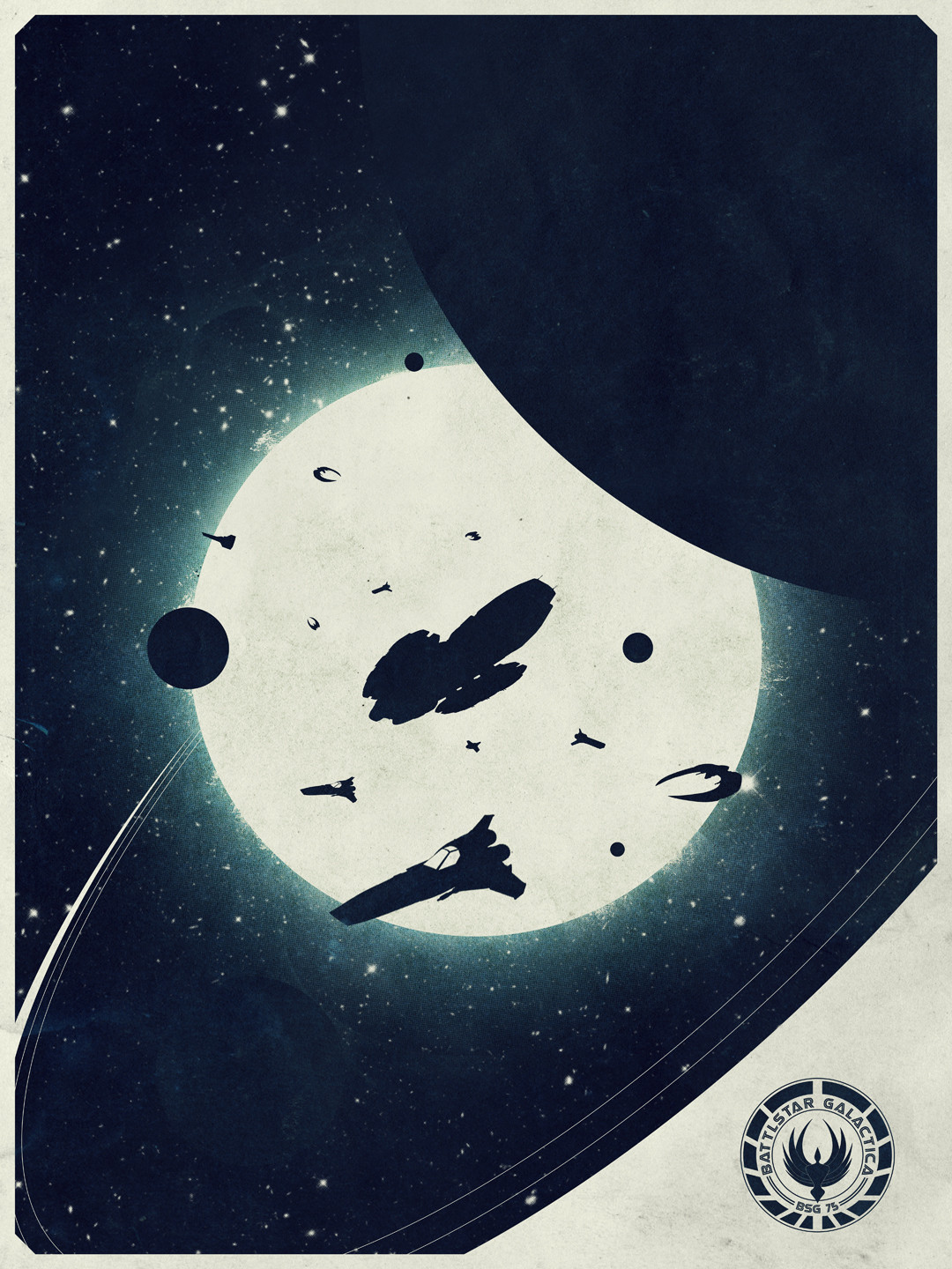 Battlestar Galactica Poster with Spaceships and Planets HD Wallpaper