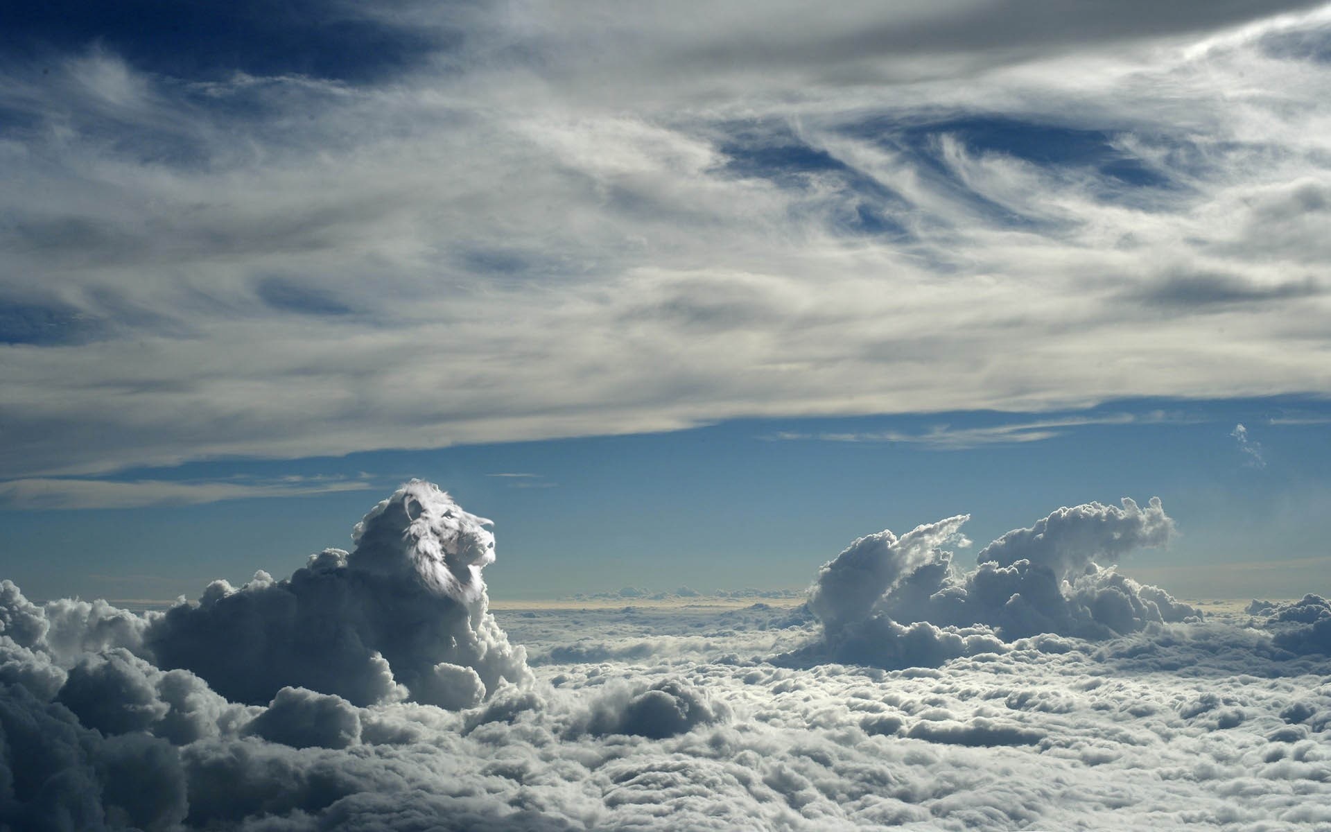 Lion shaped cloud formation above a sea of clouds HD Wallpaper