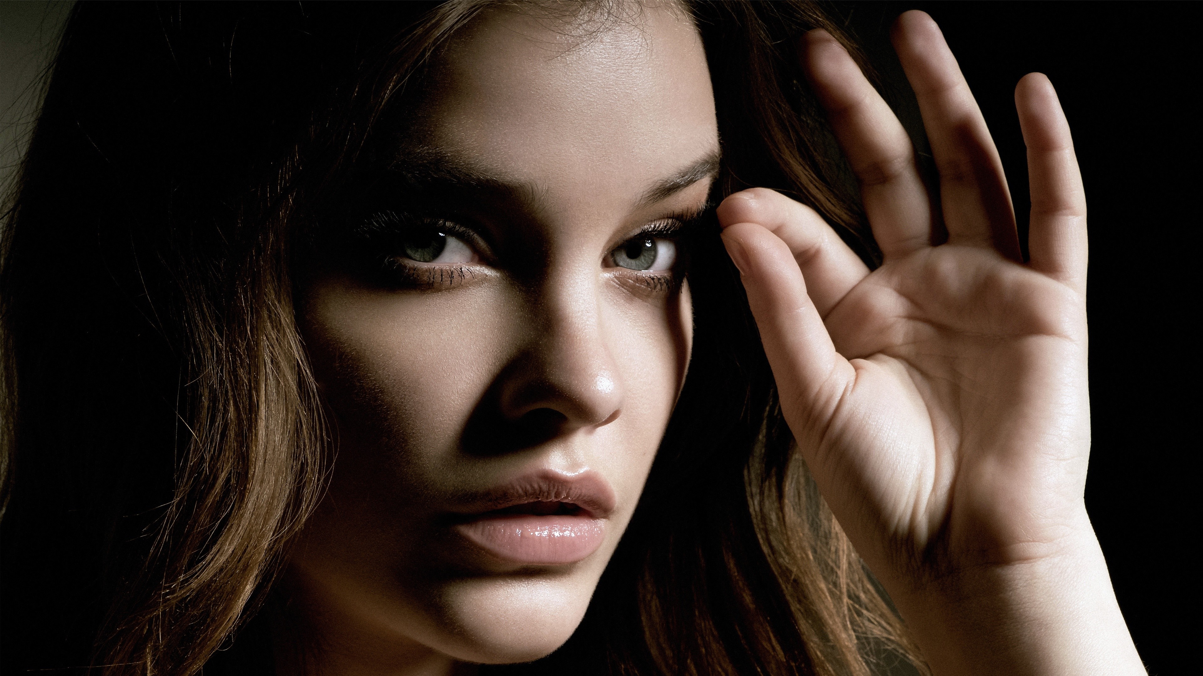 Barbara Palvin Close-Up Portrait in Darkness HD Wallpaper