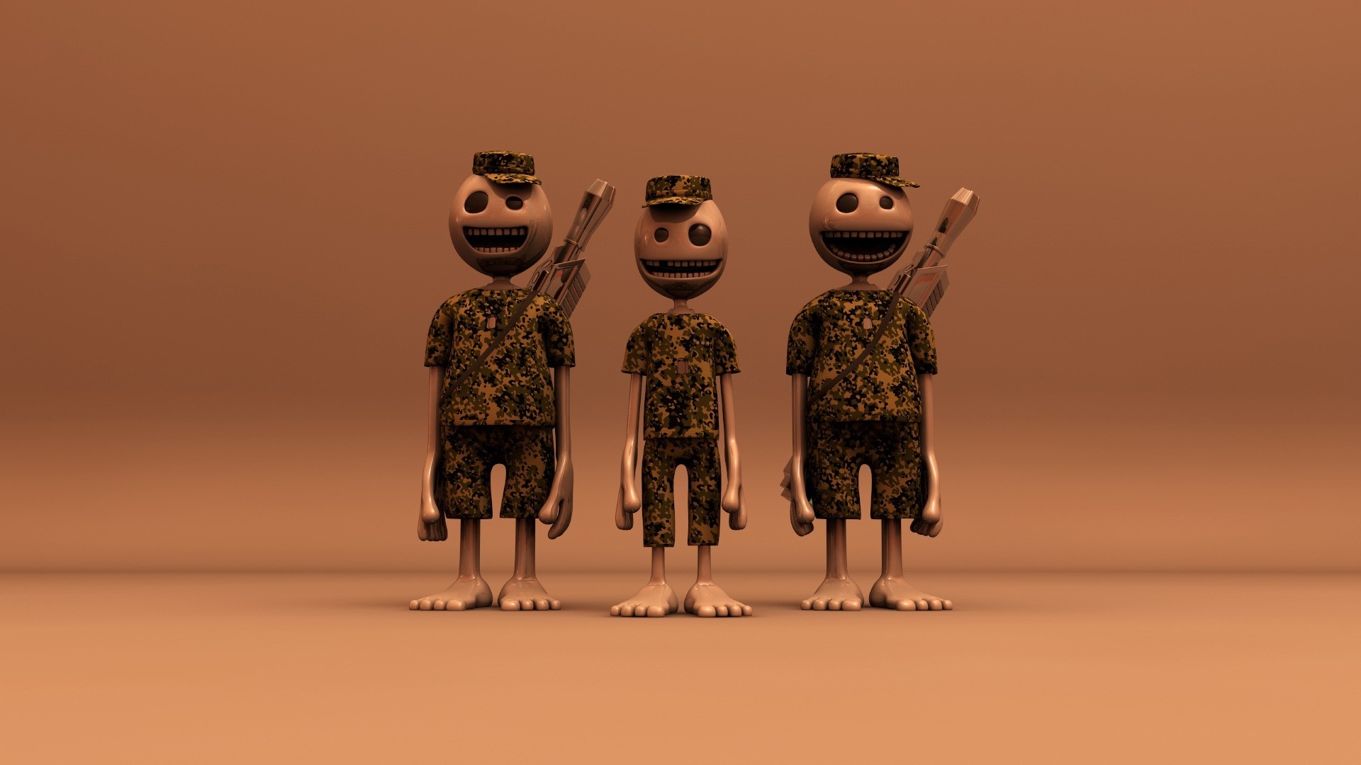 Three cartoon soldiers with rifles HD Wallpaper