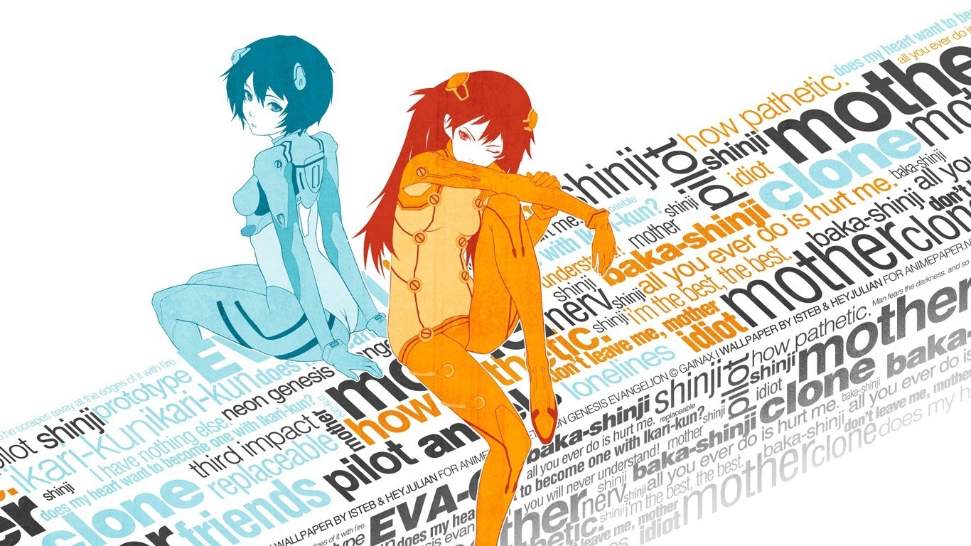 Asuka and Rei from Neon Genesis Evangelion with text HD Wallpaper