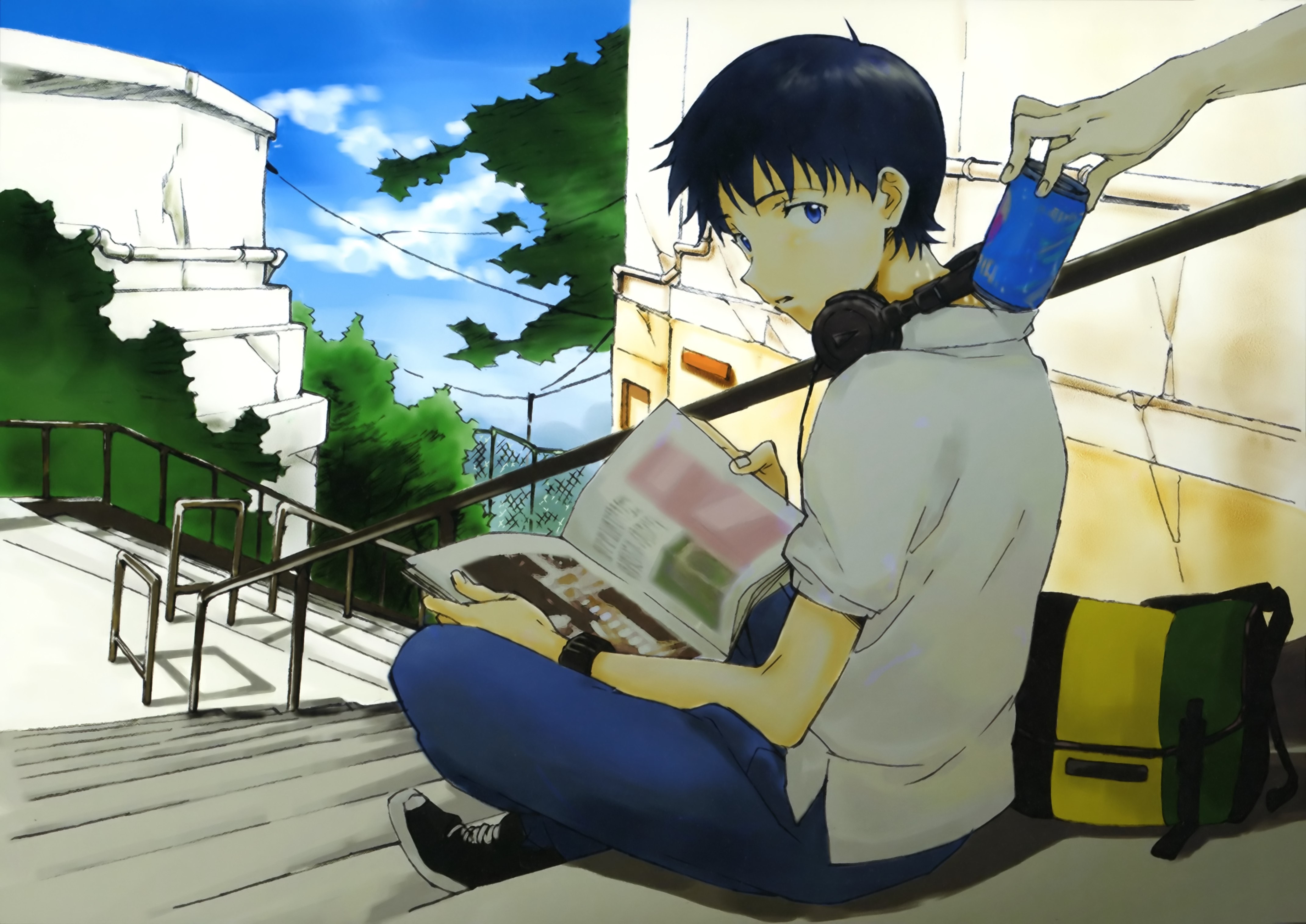 Shinji Ikari from Neon Genesis Evangelion reading a magazine HD Wallpaper