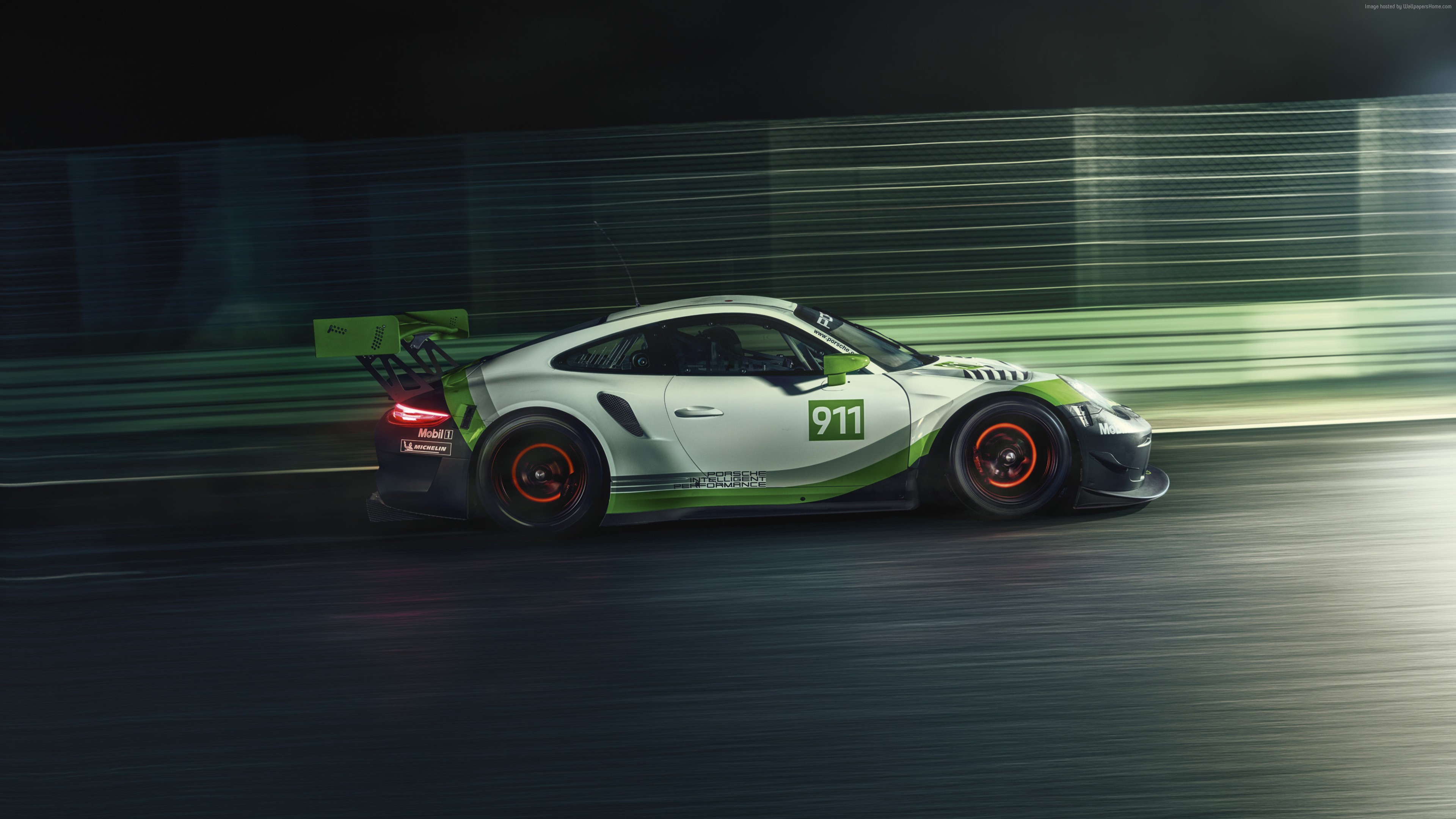 4K Porsche 911 GT3 R race car on track HD Wallpaper