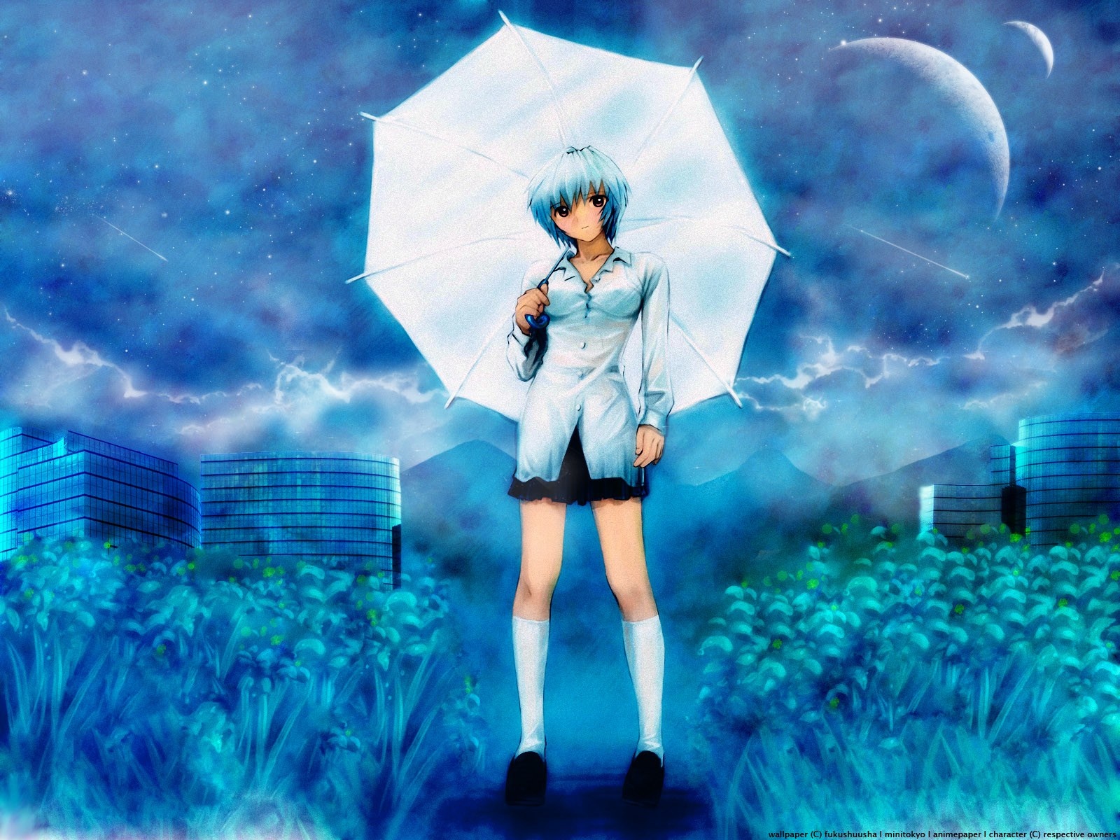Rei Ayanami from Neon Genesis Evangelion with umbrella HD Wallpaper