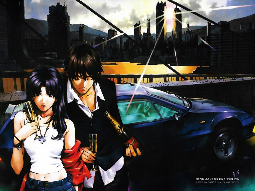 Misato Katsuragi and Ryoji Kaji from Neon Genesis Evangelion HD Wallpaper