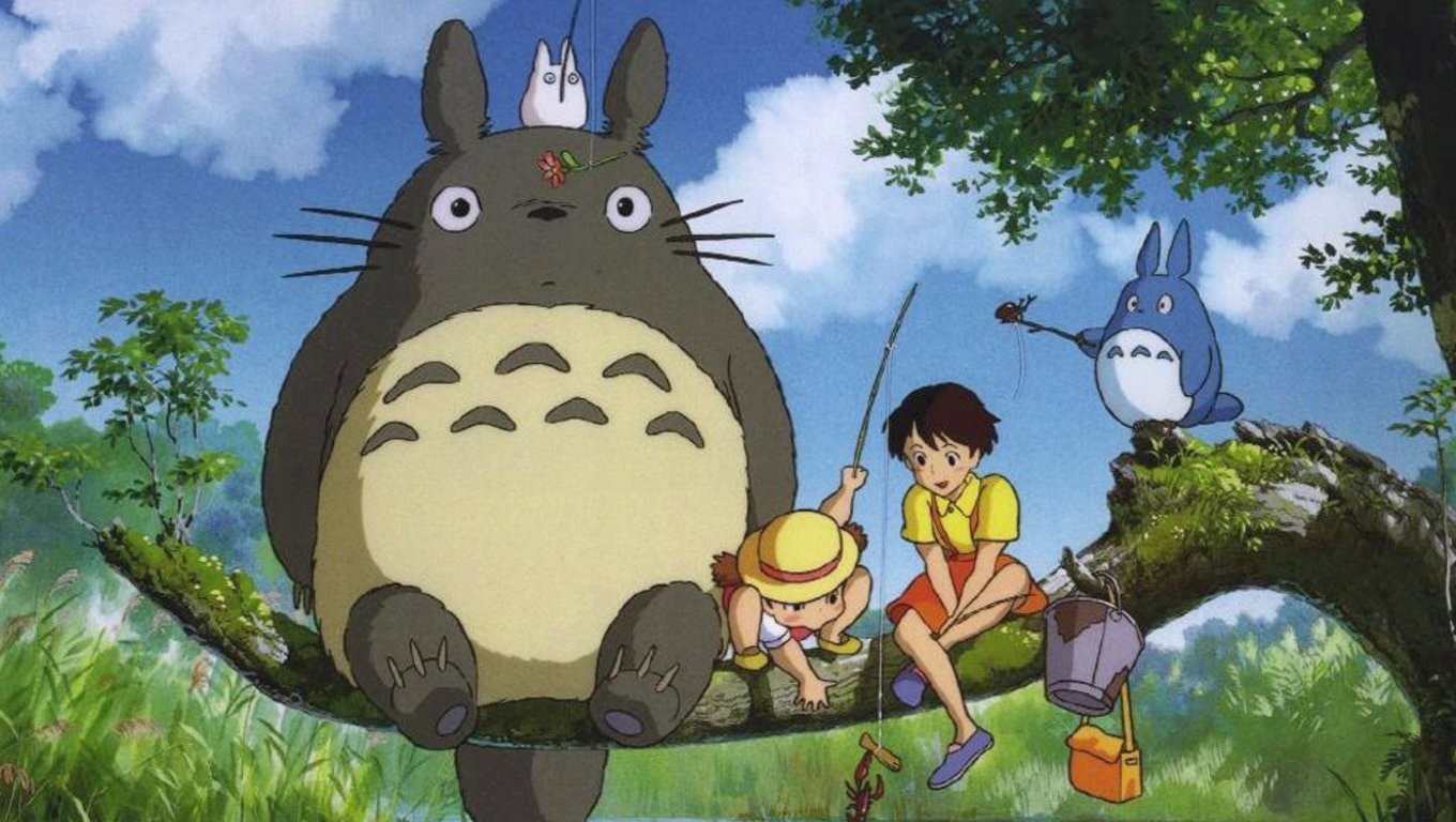 My Neighbor Totoro characters fishing on a tree branch HD Wallpaper