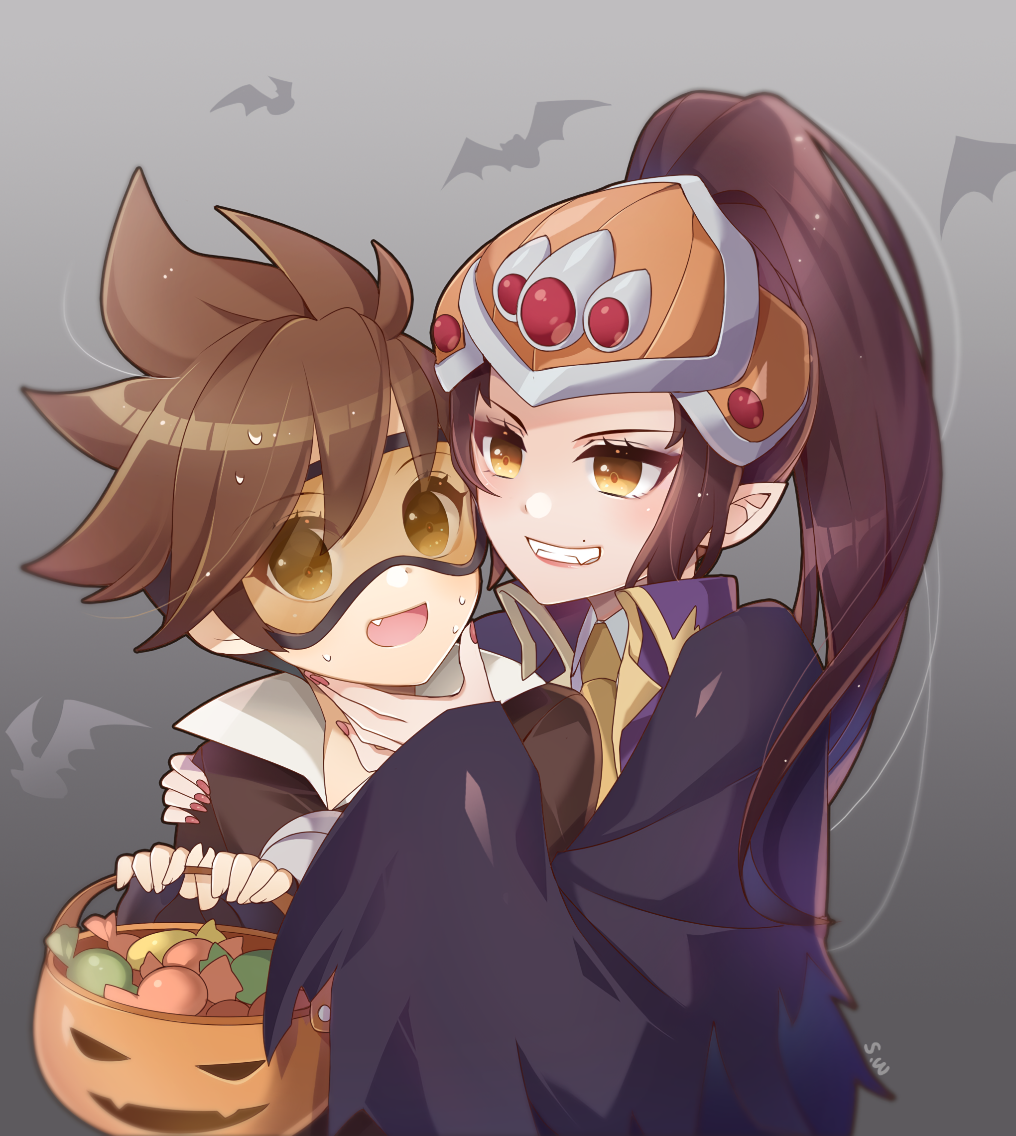 Tracer and Widowmaker from Overwatch in Halloween costumes HD Wallpaper