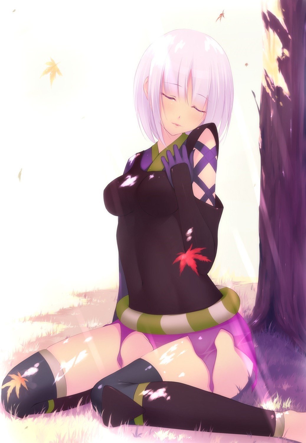 Togame from Katanagatari sleeping by a tree HD Wallpaper
