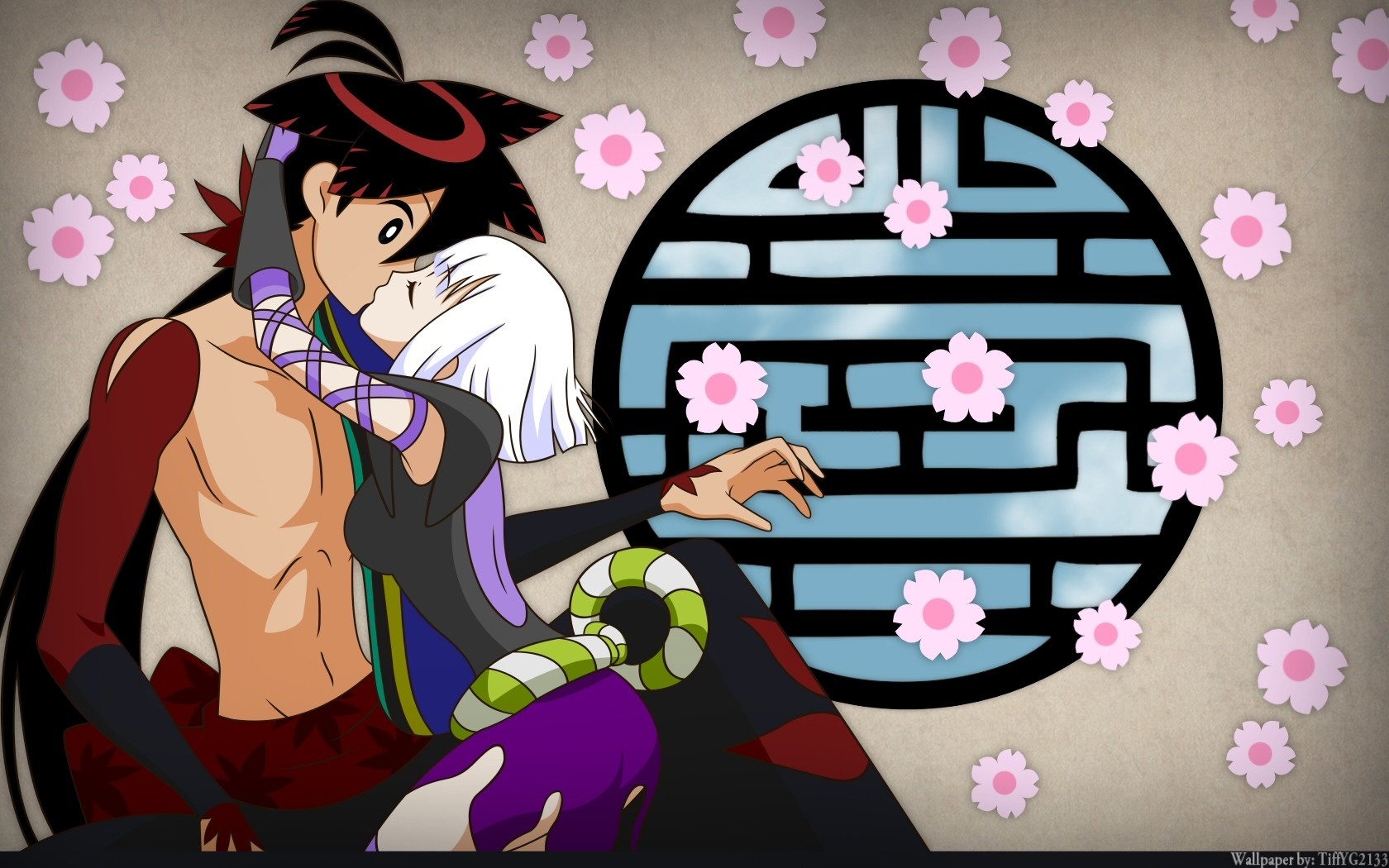 Shichika Yasuri and Togame kissing from Katanagatari HD Wallpaper