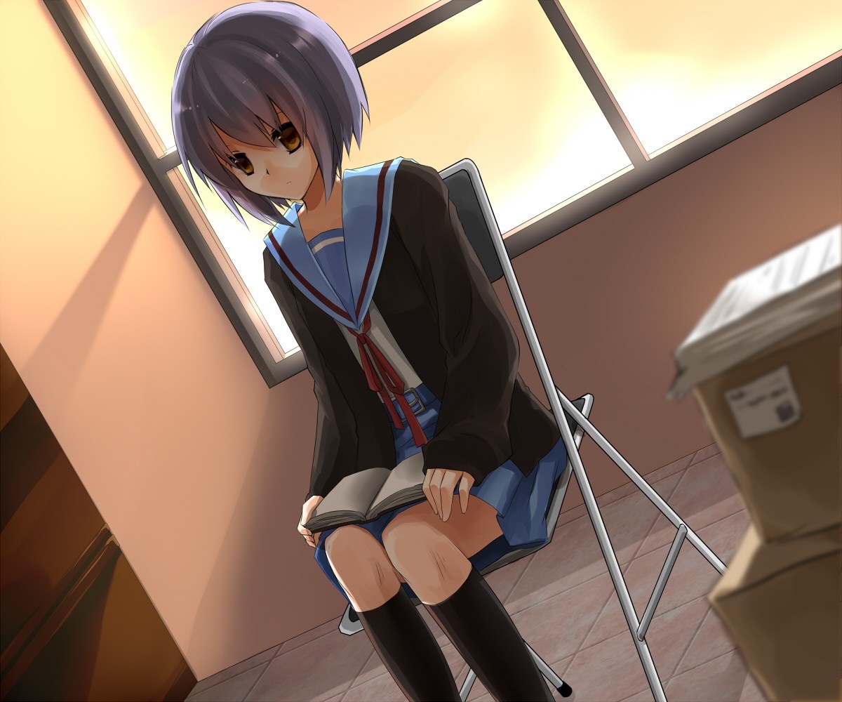 Yuki Nagato from The Melancholy of Haruhi Suzumiya reading a book HD Wallpaper