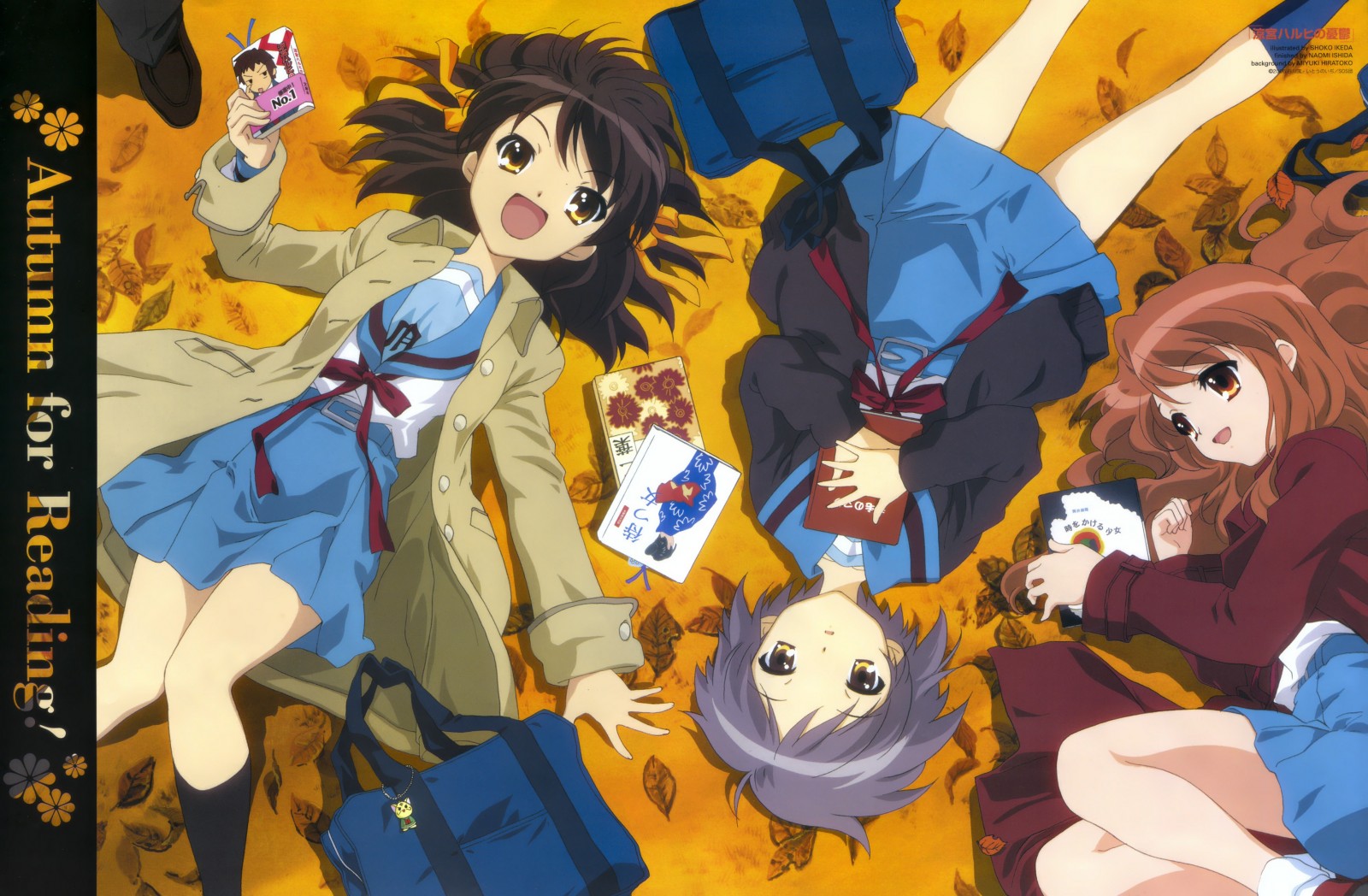 The Melancholy of Haruhi Suzumiya characters reading books HD Wallpaper