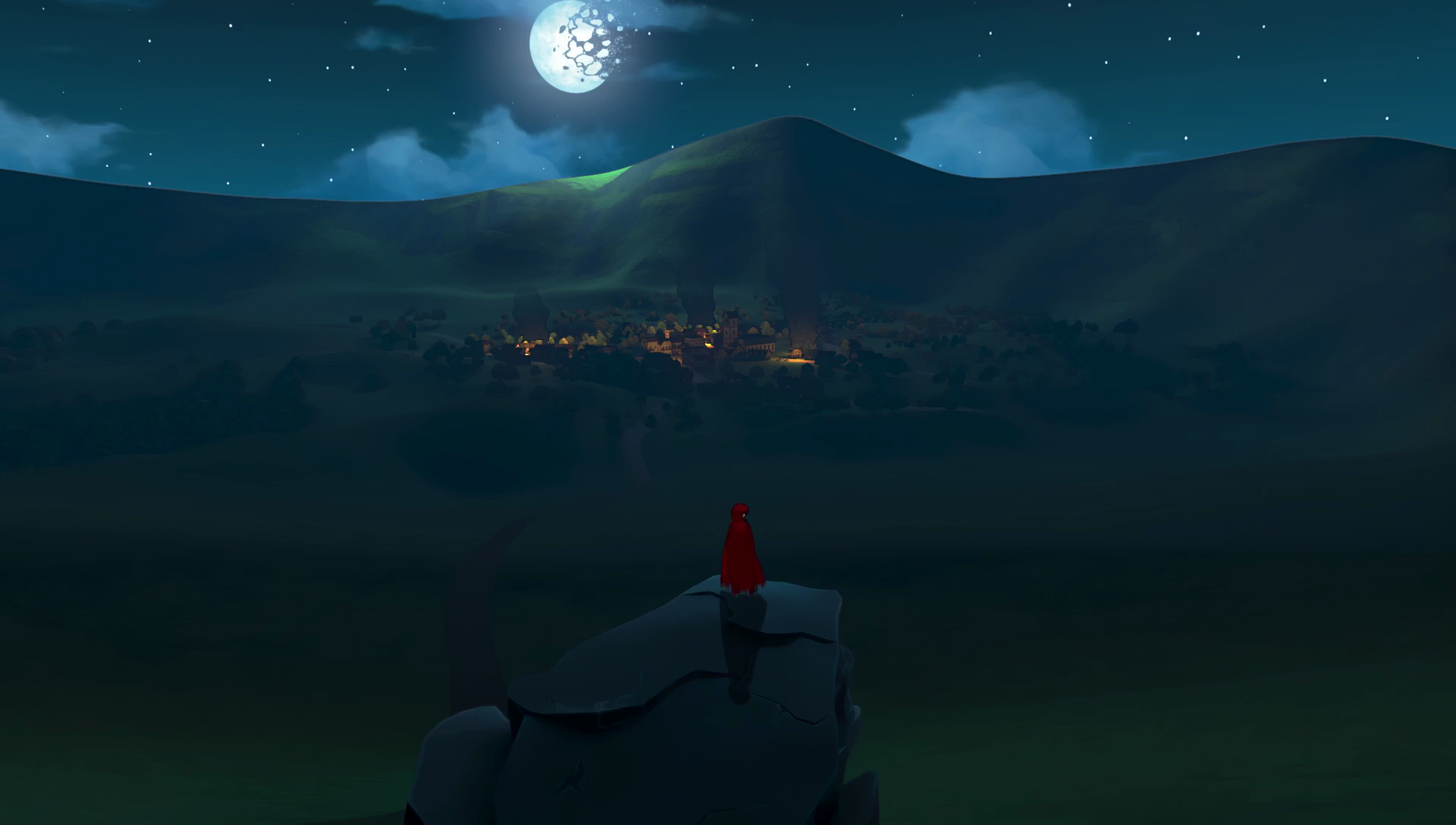 RWBY Rose Under Moonlit Night in Mountain Landscape HD Wallpaper