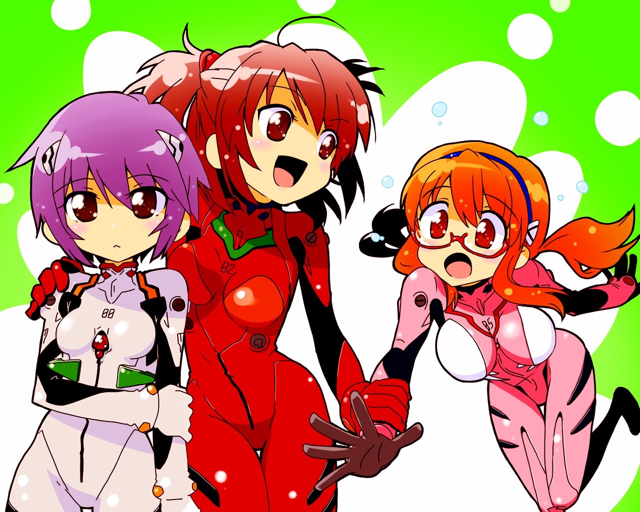 Asuka, Rei, and Haruhi in Evangelion plugsuits HD Wallpaper