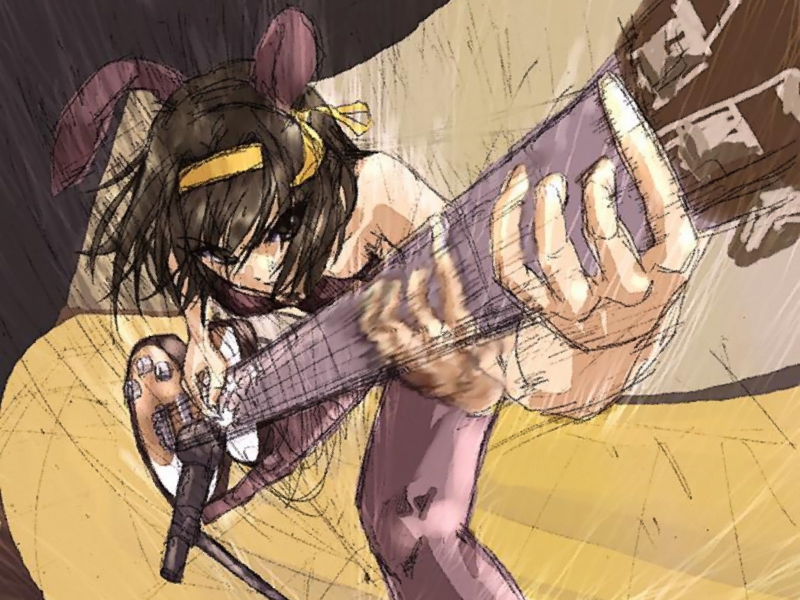 Haruhi Suzumiya playing guitar HD Wallpaper