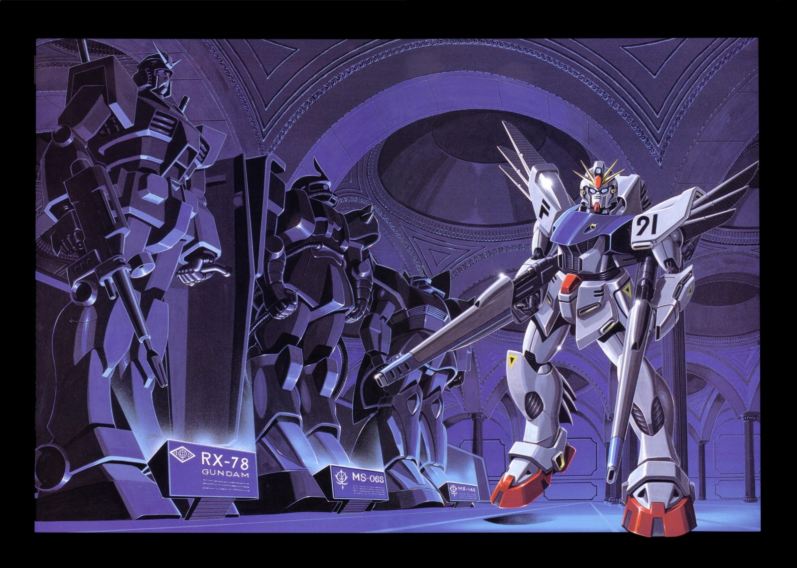 RX-78 Gundam and other Mobile Suits in a museum HD Wallpaper
