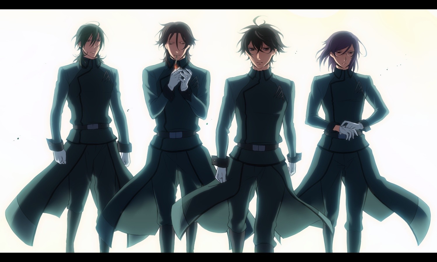 Four men in dark uniforms from Mobile Suit Gundam 00 HD Wallpaper