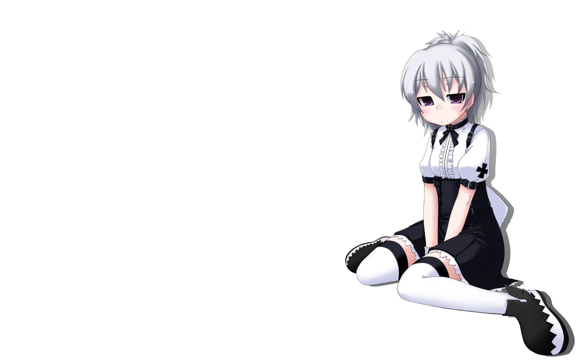 Anime girl with white hair and purple eyes HD Wallpaper