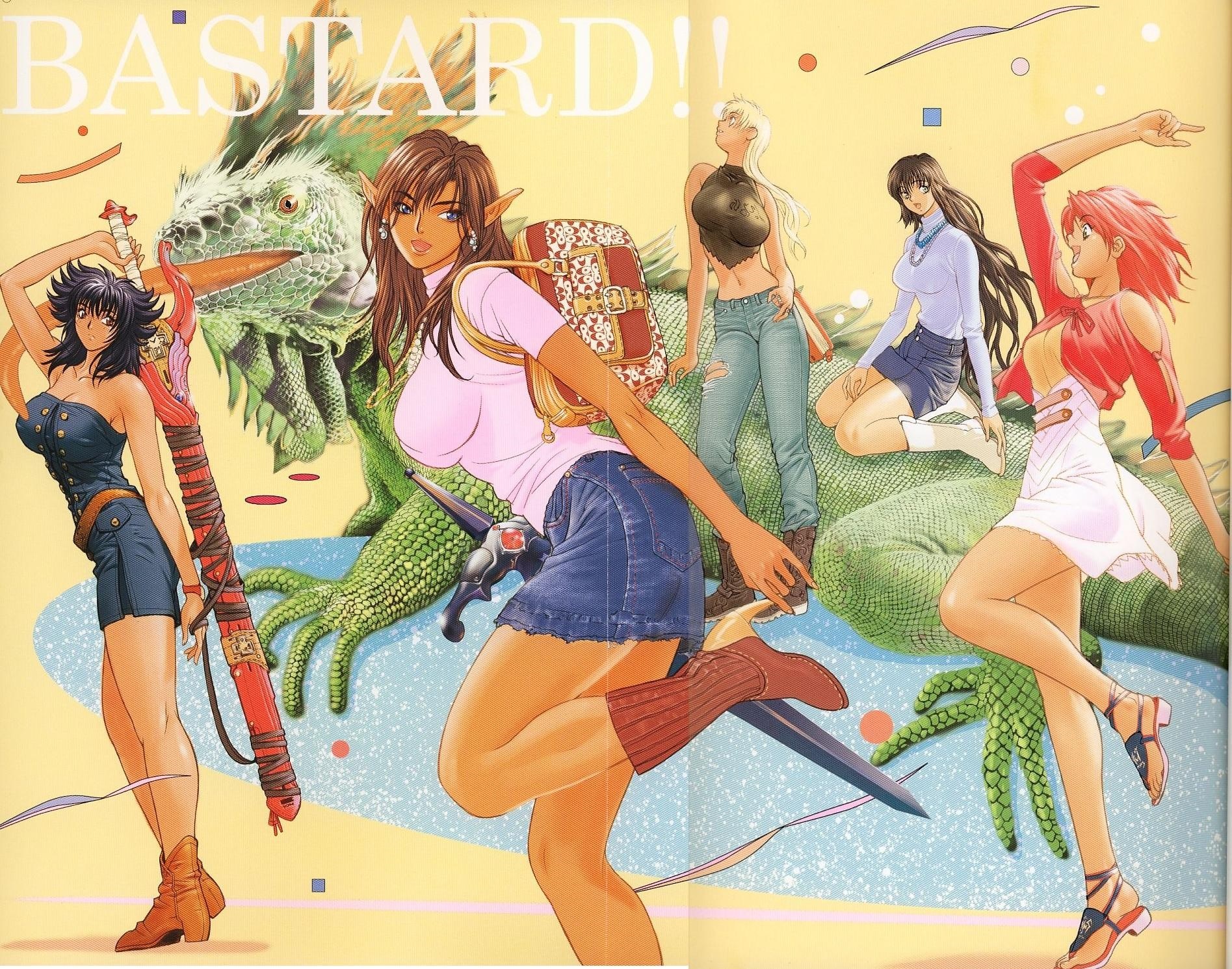 Bastard!! illustration with five women and a dragon HD Wallpaper