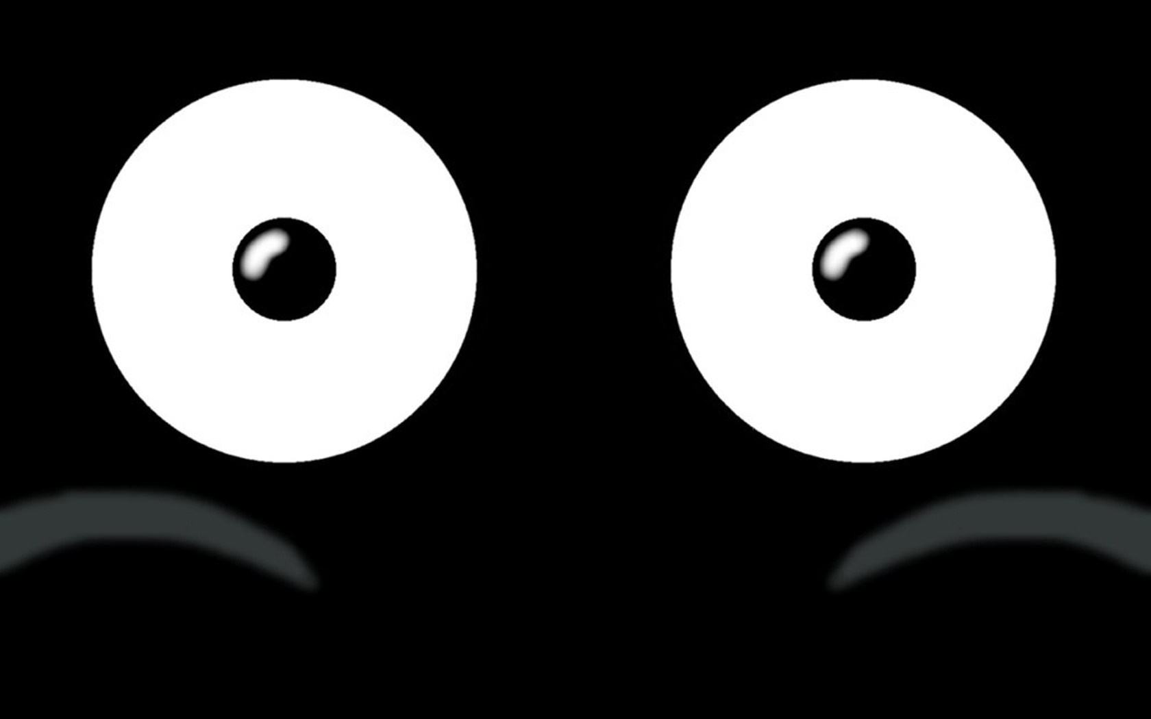 Two large white circles with black pupils on a black background HD Wallpaper