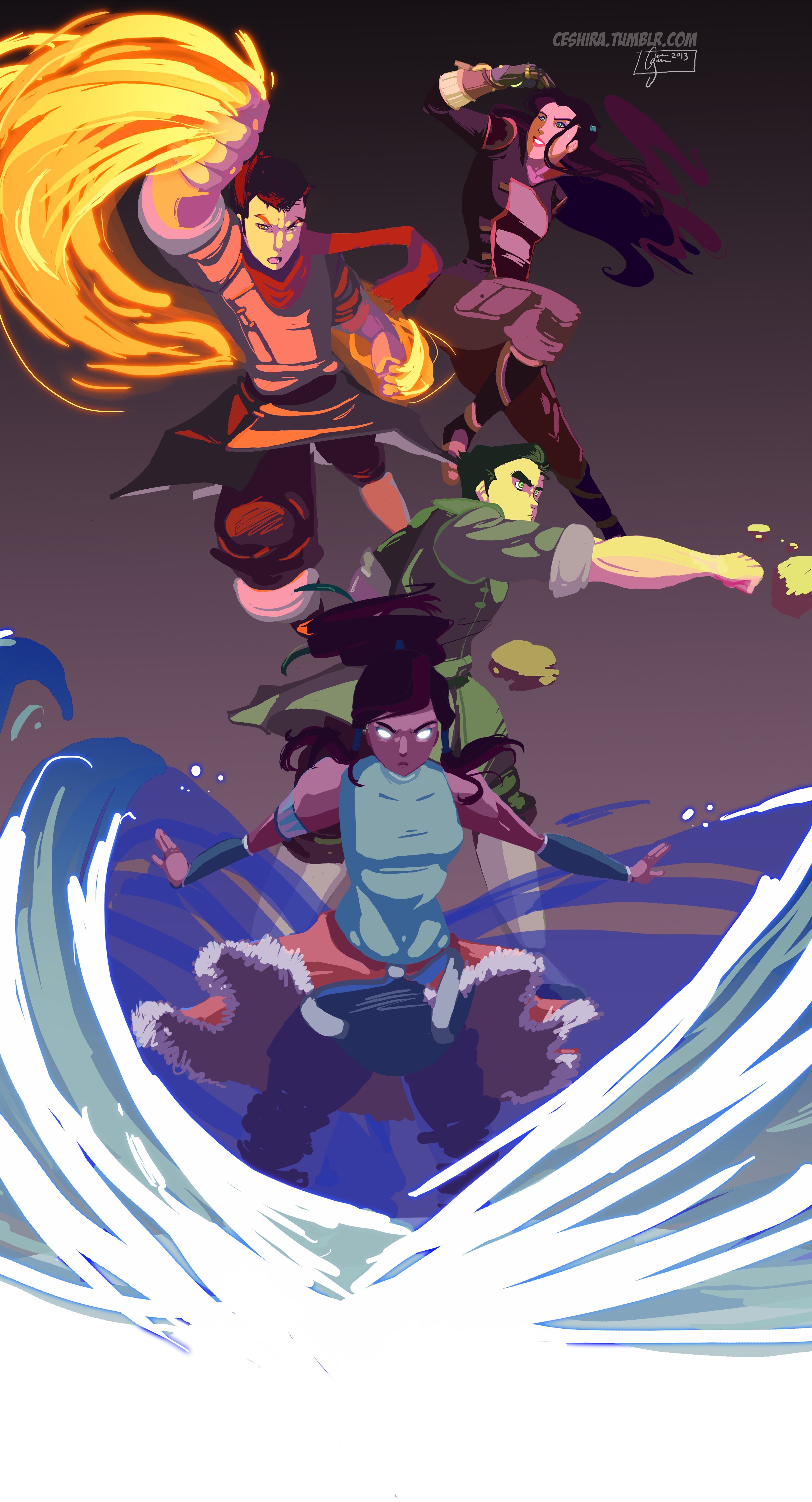 Avatar The Last Airbender characters using elemental powers HD Wallpaper