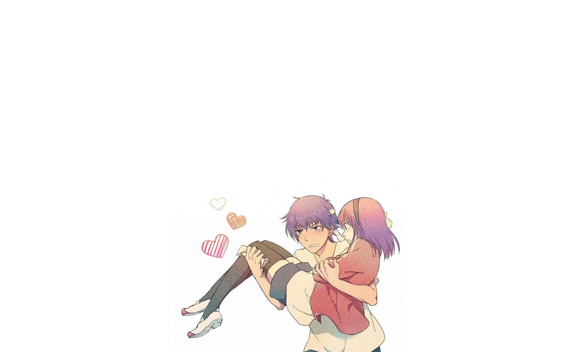 Anime couple with hearts HD Wallpaper