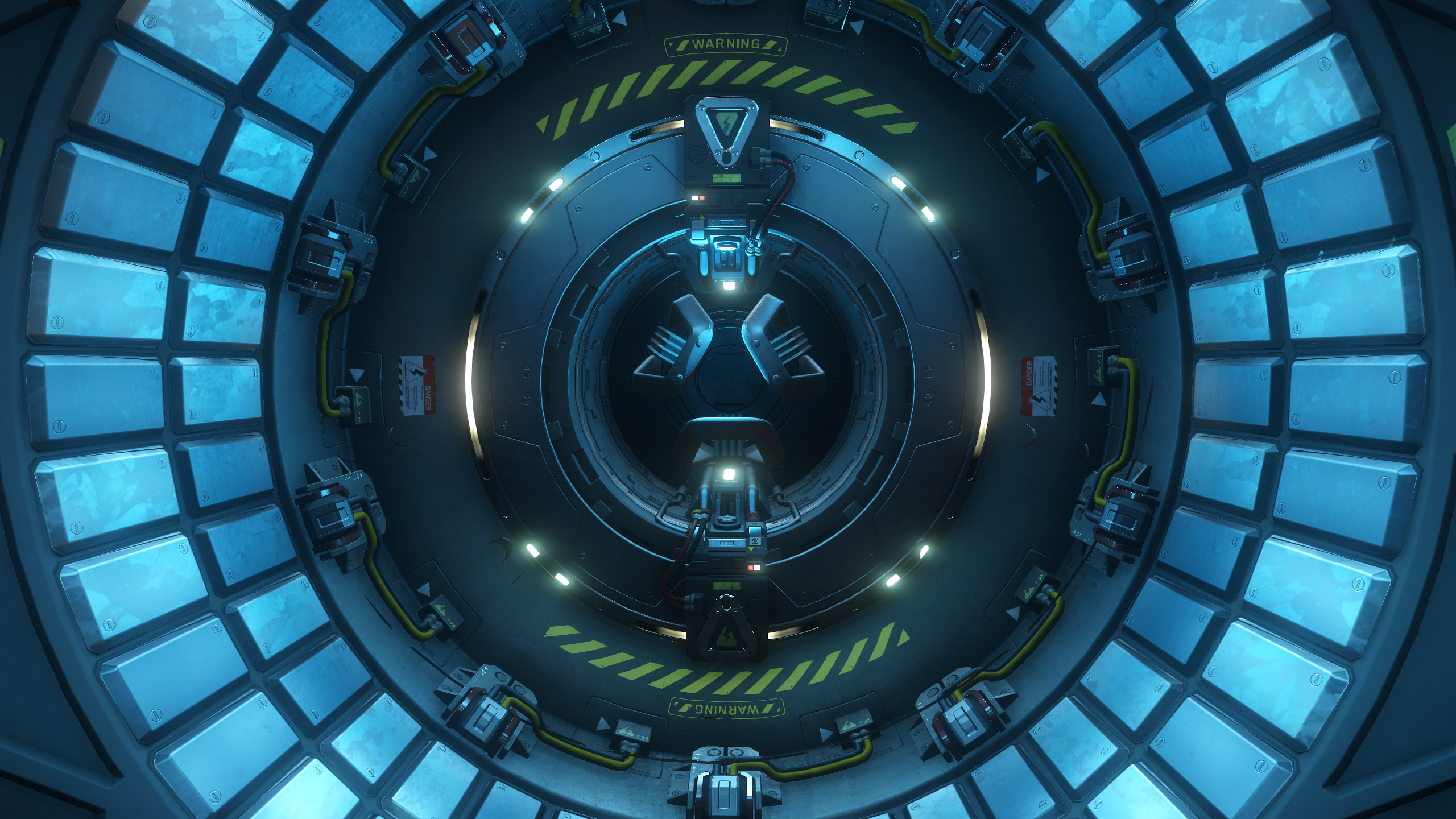 Sci-fi circular chamber with blue lighting HD Wallpaper
