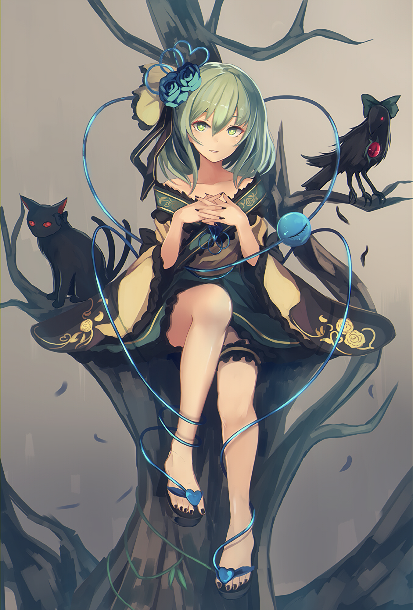 Komeiji Koishi with cat and raven HD Wallpaper