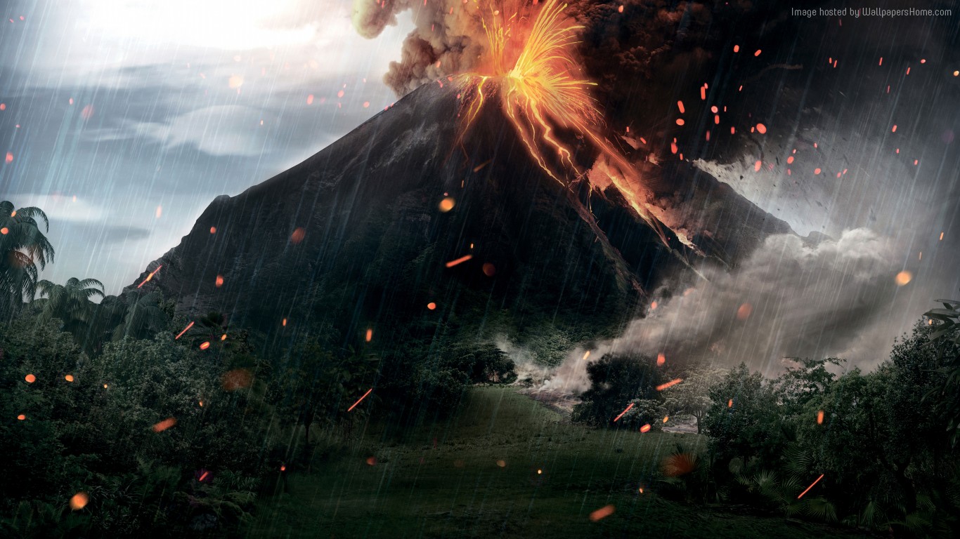Volcano eruption in Jurassic World: Fallen Kingdom 4K HD Wallpaper