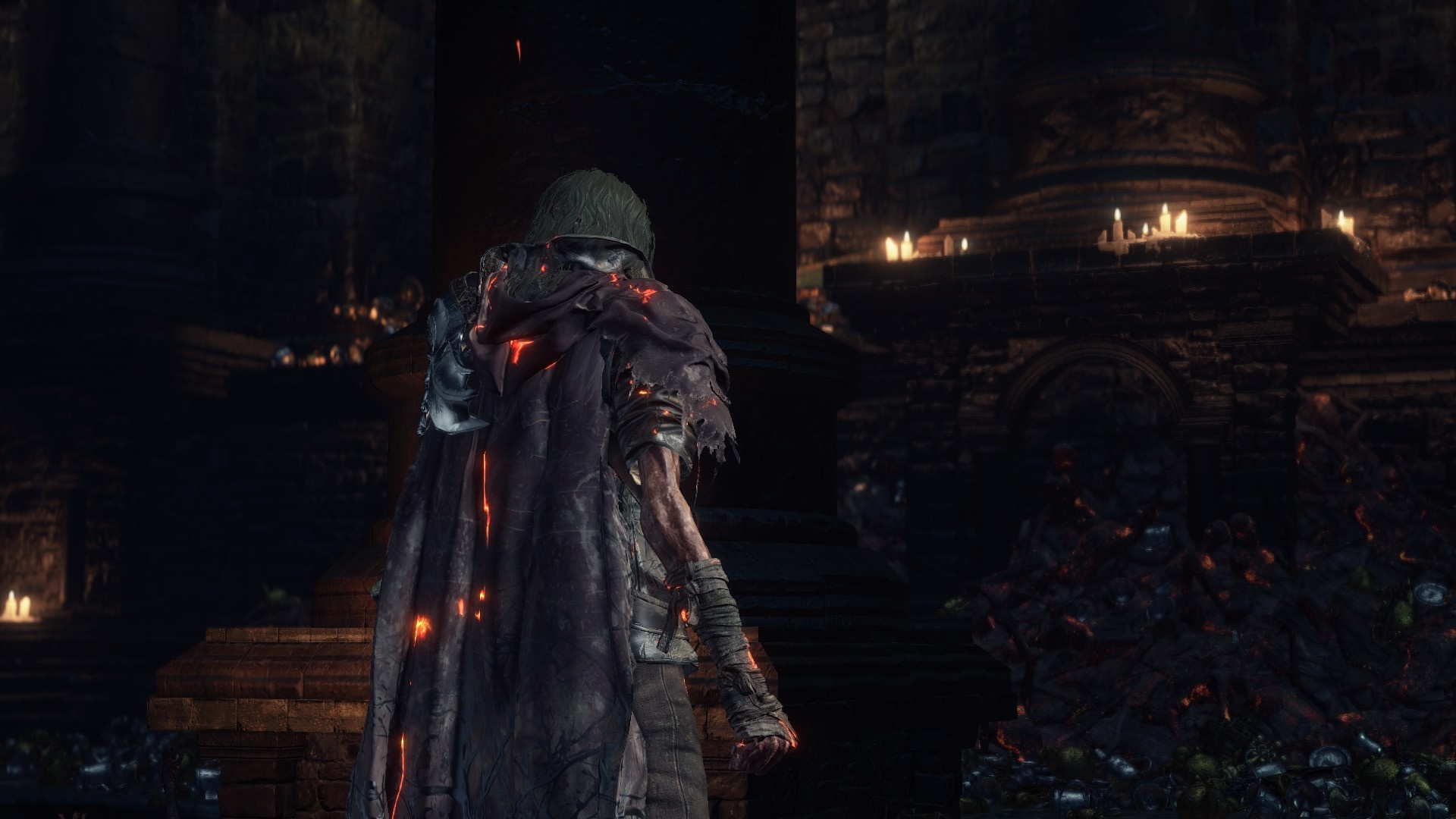 Dark Souls III character in a dark dungeon HD Wallpaper