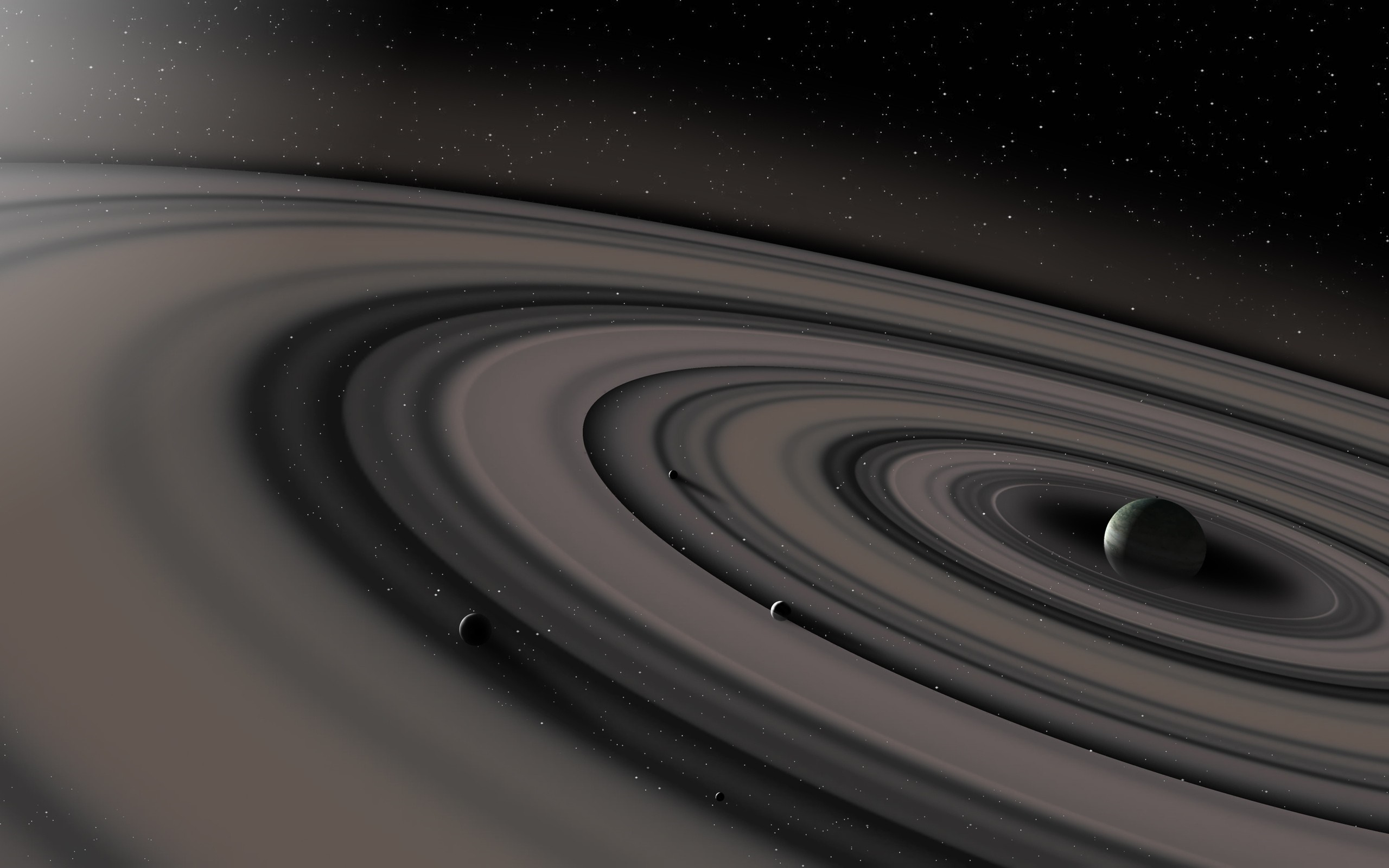 Planet with rings and moons in space HD Wallpaper