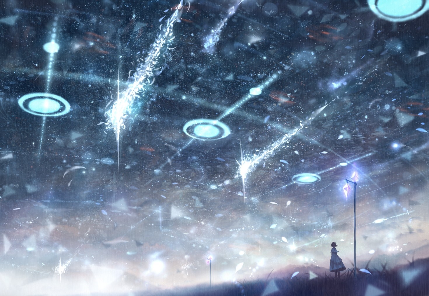 Futuristic fantasy art of a starry sky with glowing orbs HD Wallpaper