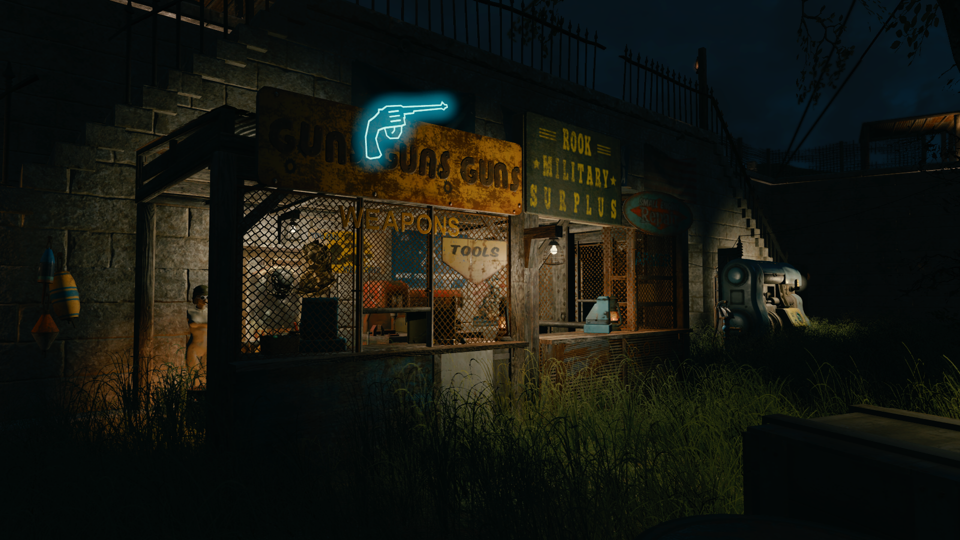 Fallout 4 Guns Guns Guns shop at night HD Wallpaper