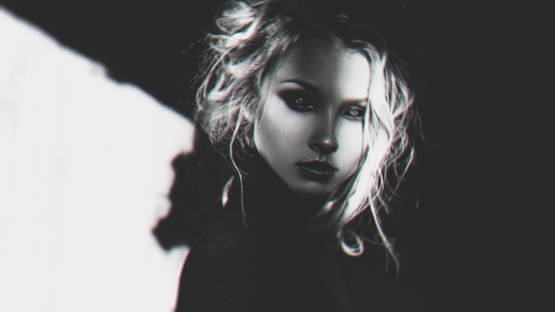 Monochrome portrait of a woman with dramatic makeup HD Wallpaper