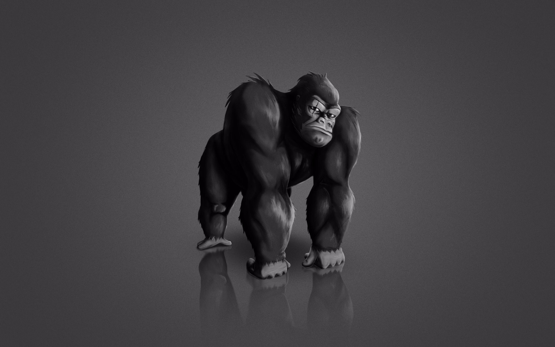 A muscular gorilla stands on a reflective surface HD Wallpaper