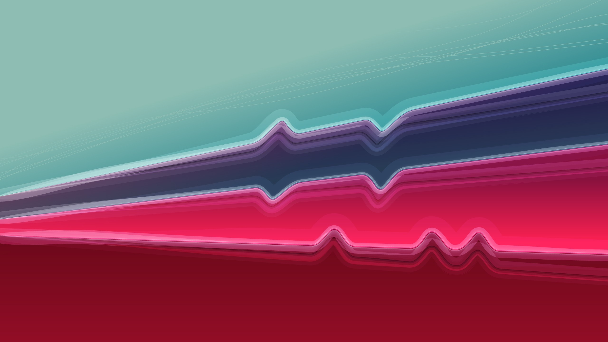 Abstract wavy lines in teal, purple, and red HD Wallpaper