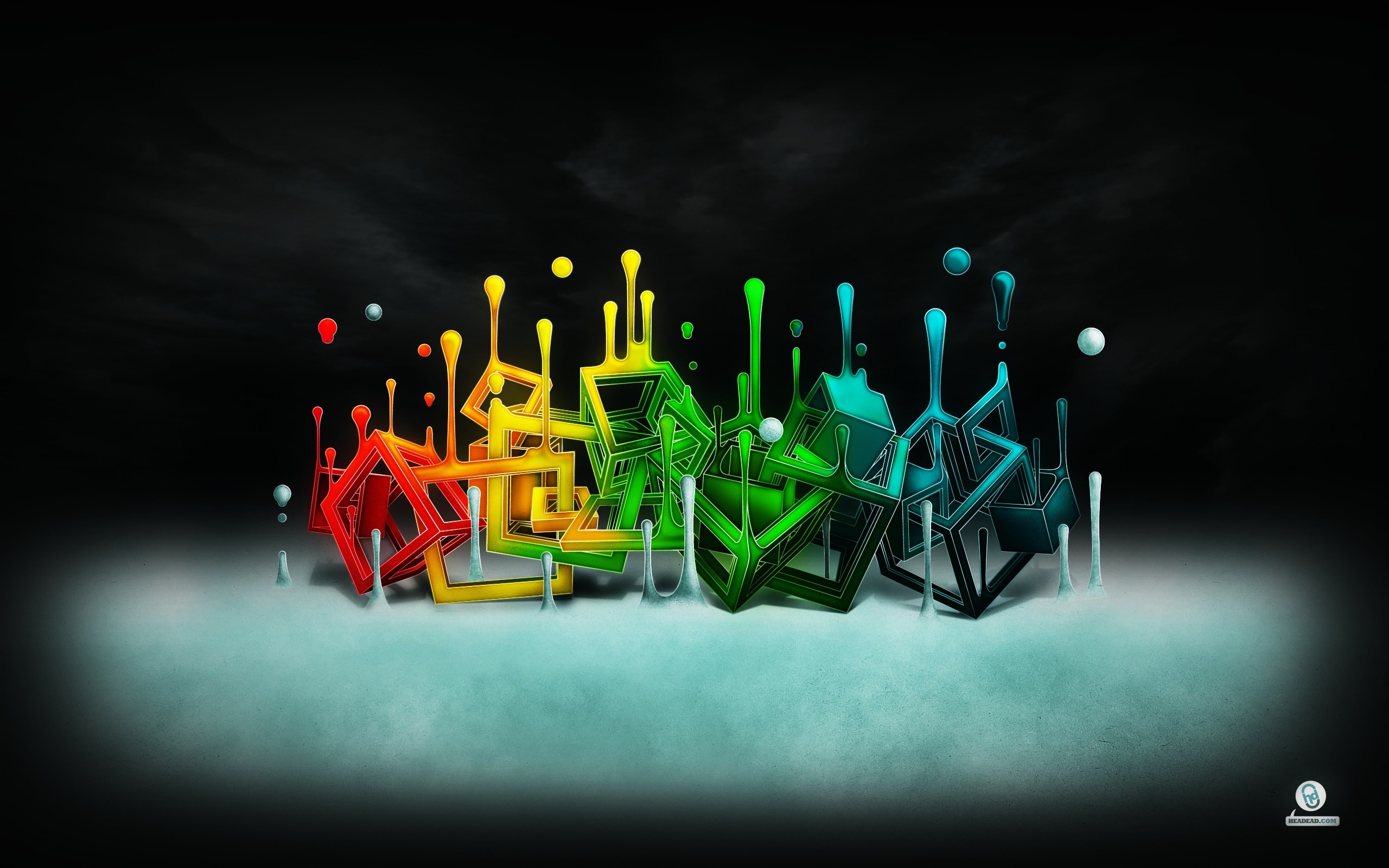 Abstract colorful cubes with dripping paint effect HD Wallpaper