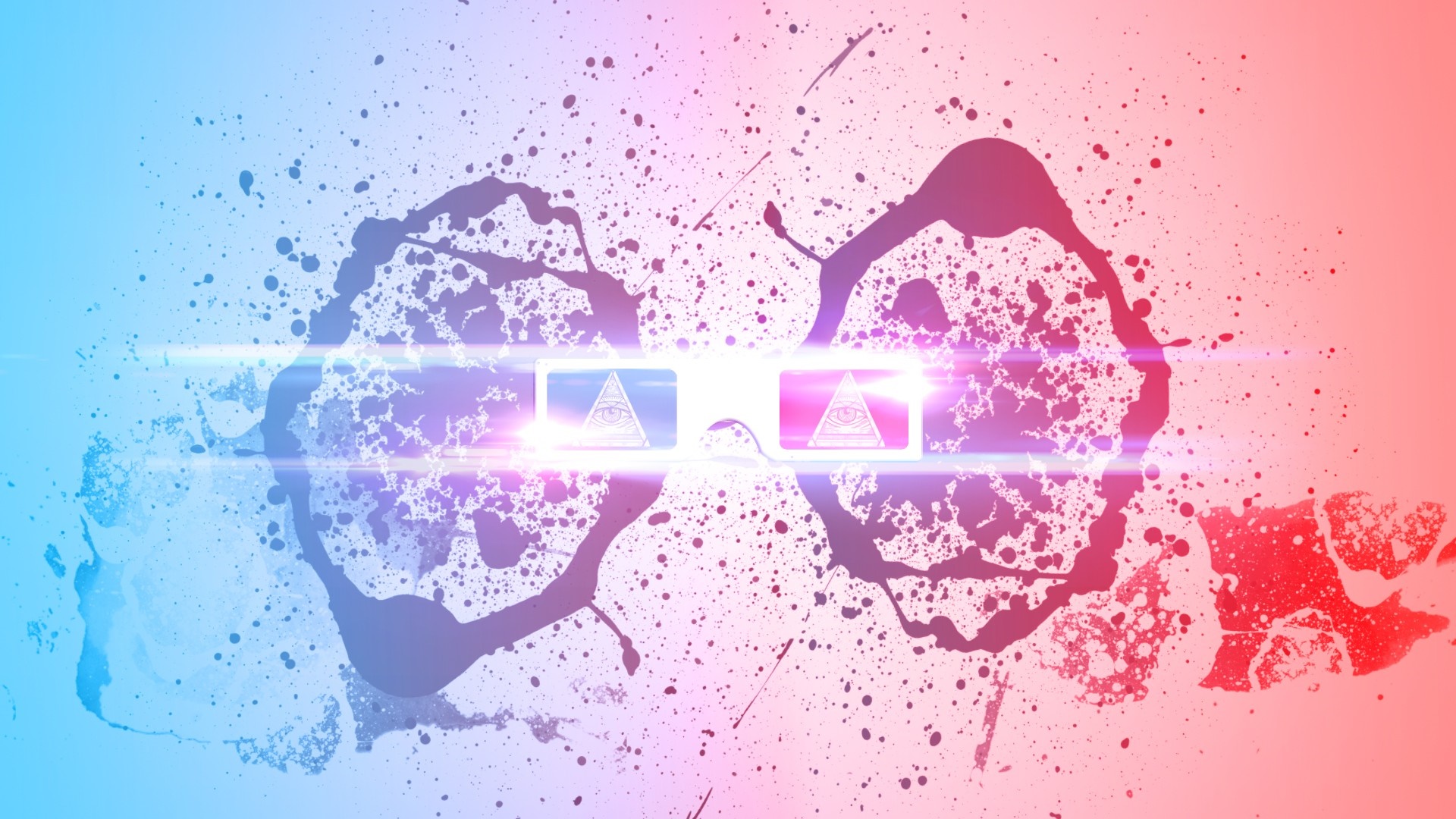 3D glasses with Illuminati symbol and paint splatters HD Wallpaper