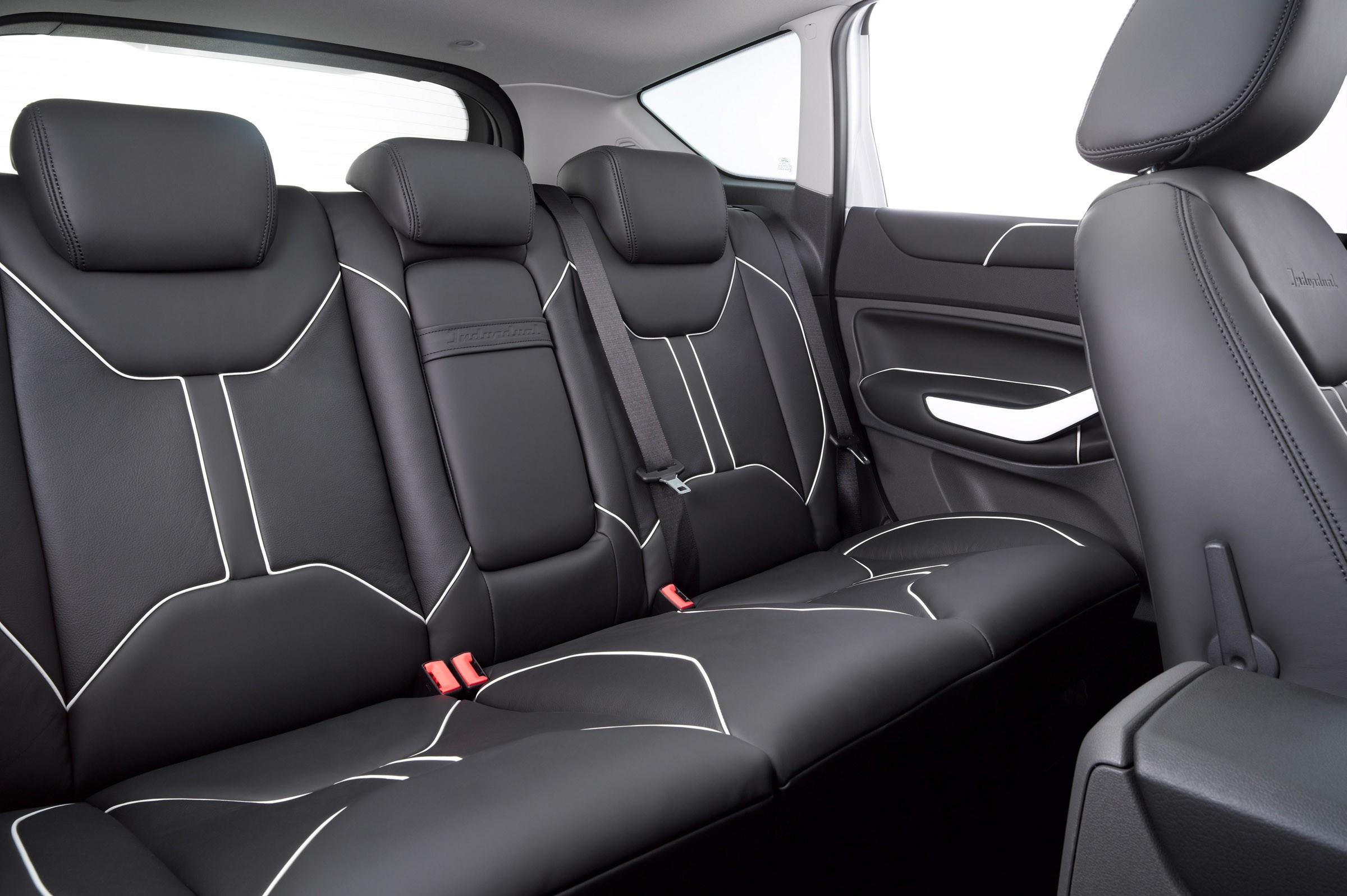 Black leather car interior with white stitching HD Wallpaper
