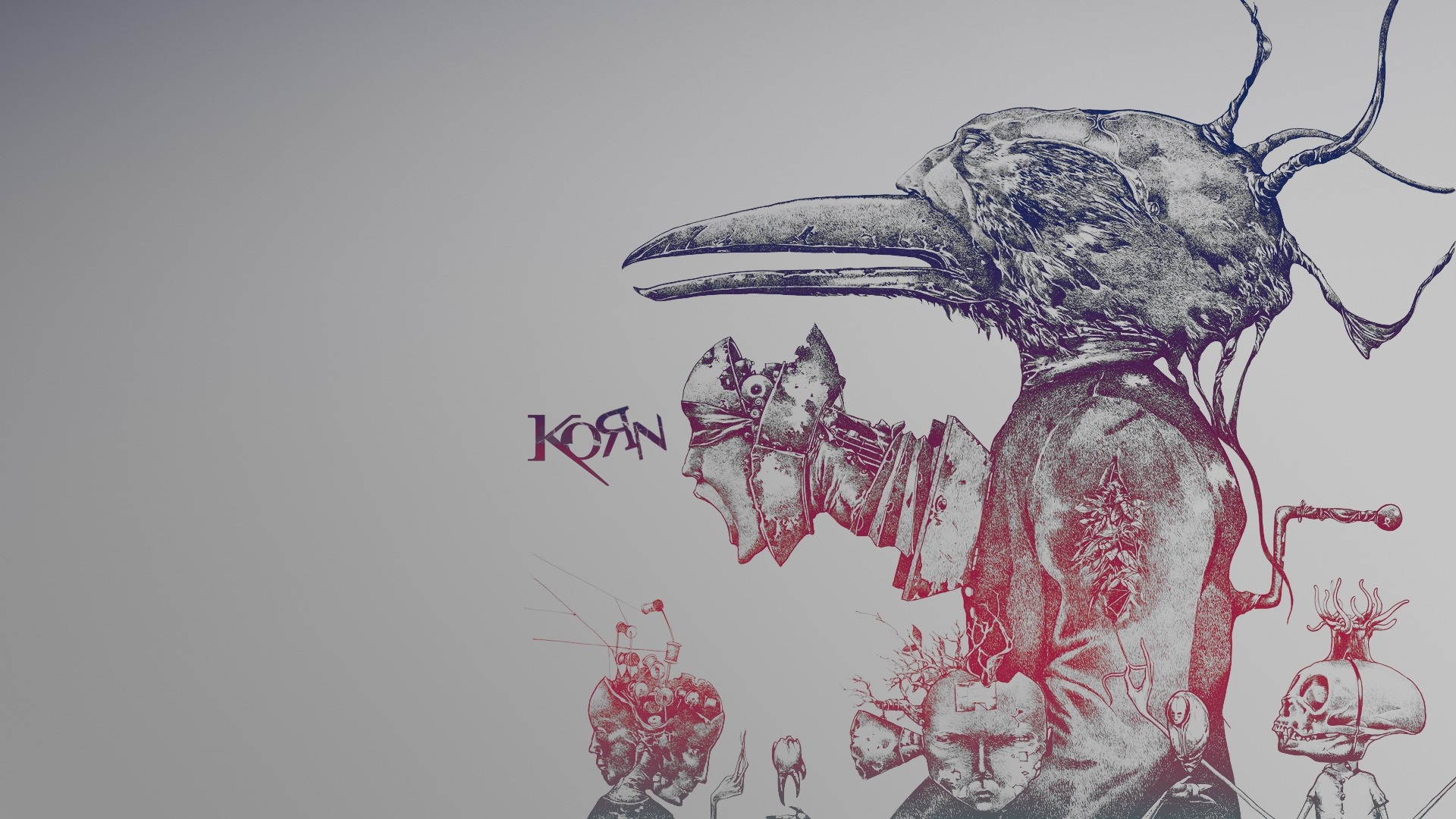Korn logo with surreal bird-like creature illustration HD Wallpaper