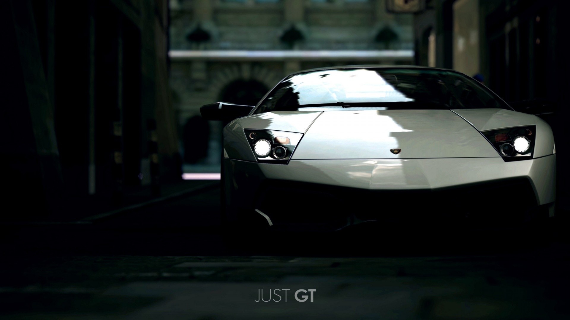 White Lamborghini Aventador parked in a dark alley HD Wallpaper