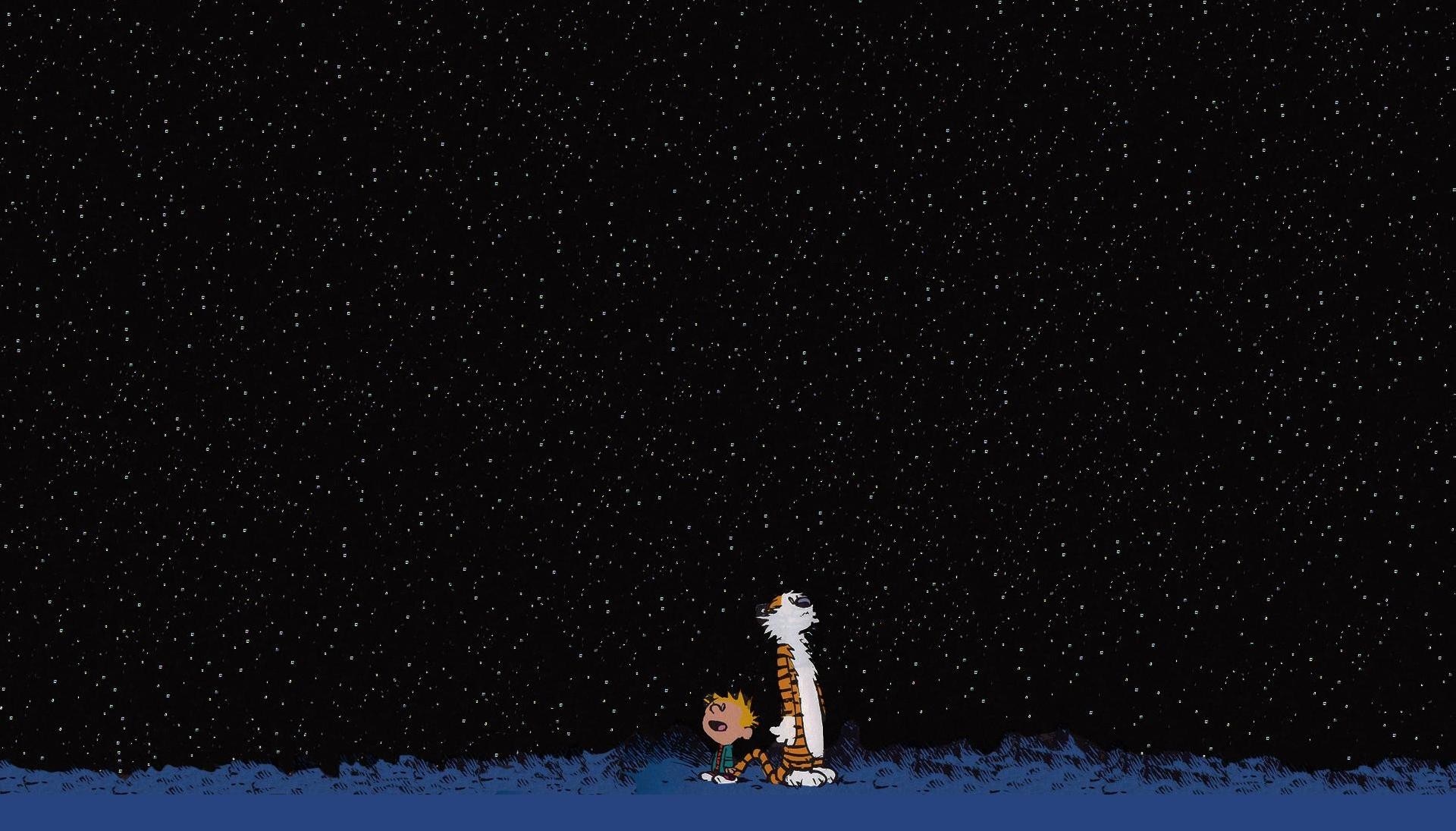 Calvin and Hobbes looking at stars HD Wallpaper