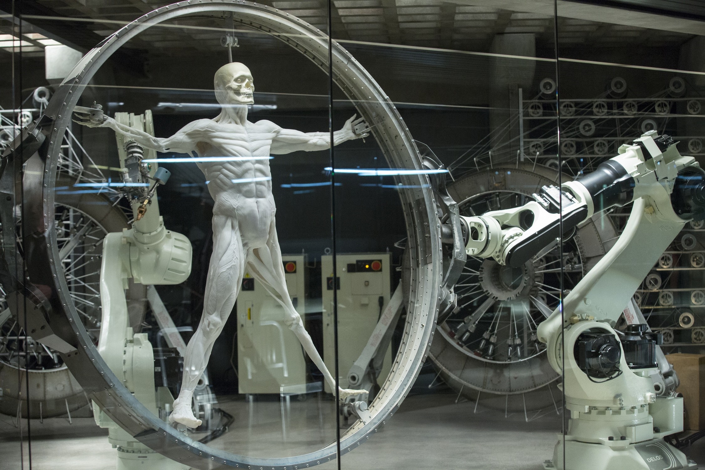 Westworld androids in a laboratory with robotic arms HD Wallpaper